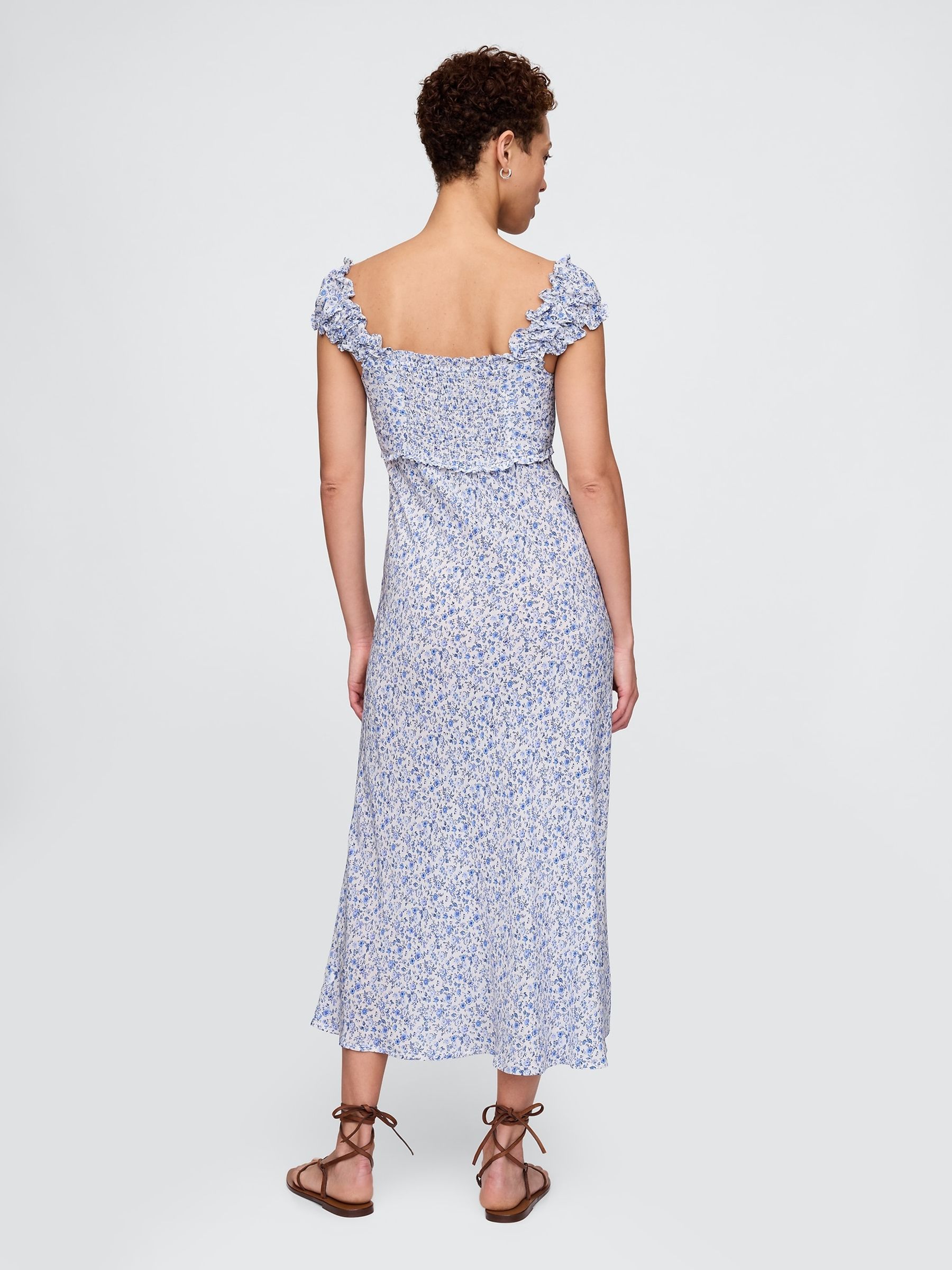 Blue Sweetheart Crepe Midi Dress - Image 2 of 5