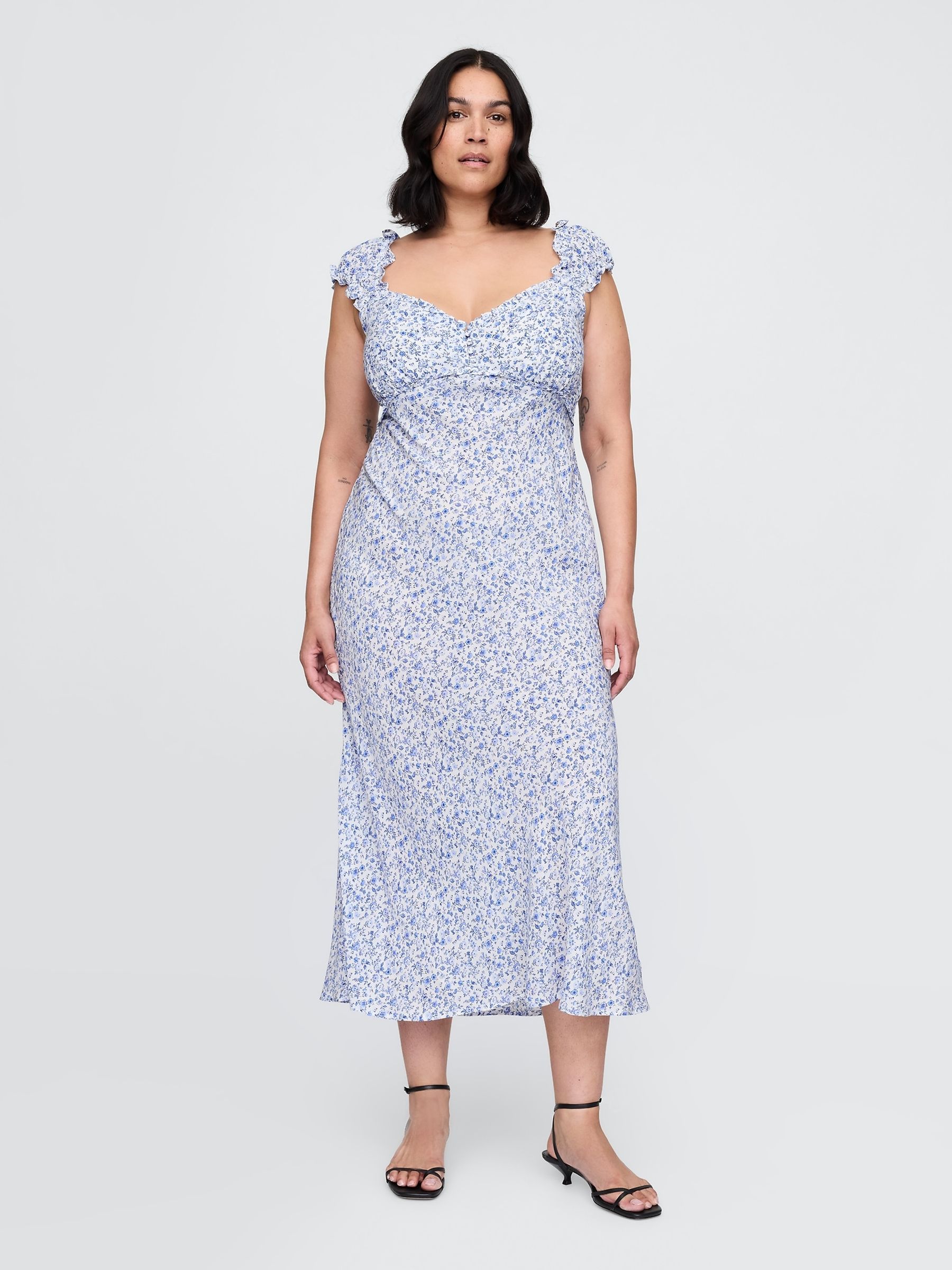 Blue Sweetheart Crepe Midi Dress - Image 4 of 5