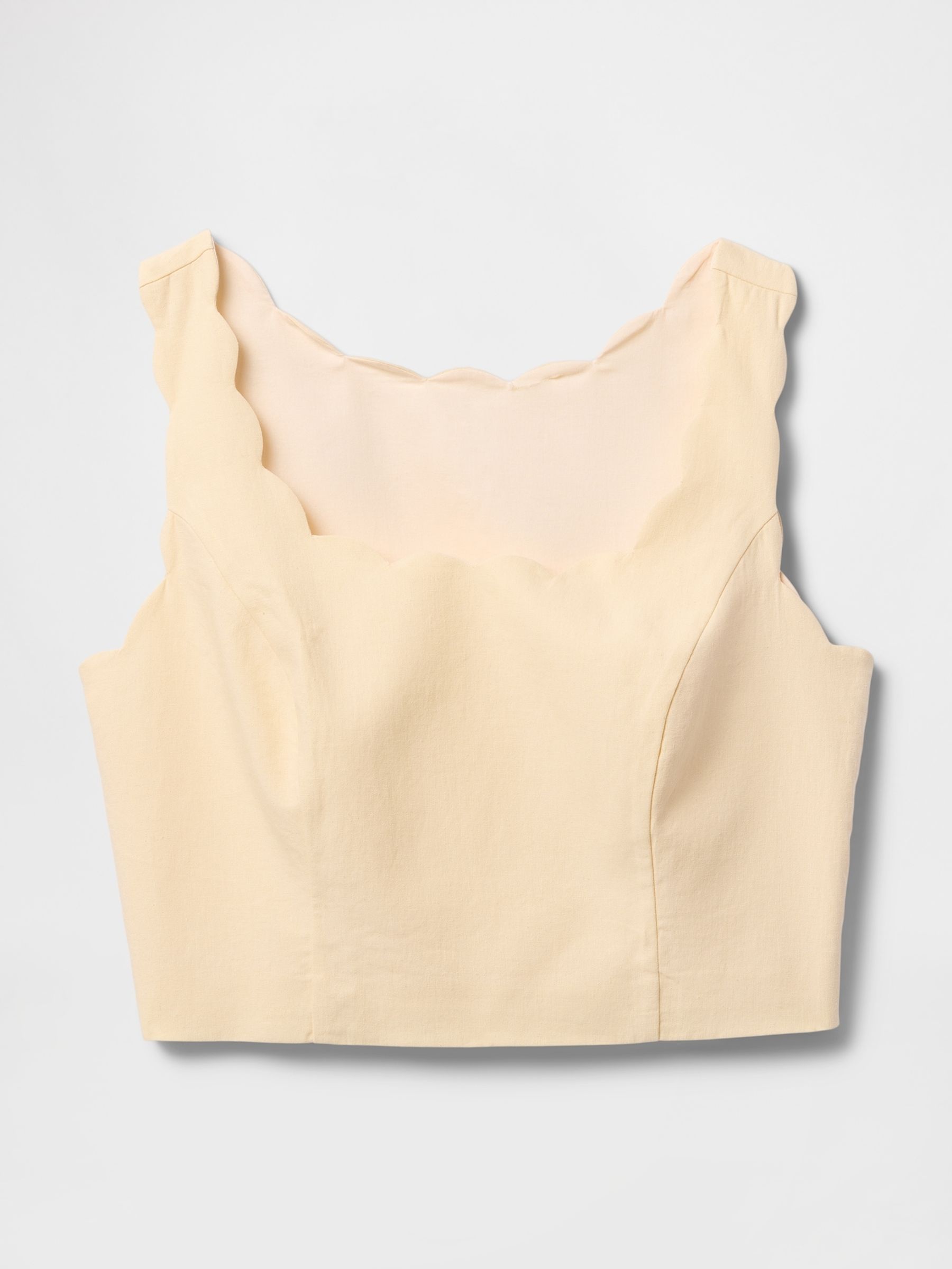 Yellow Heavyweight Linen-Blend Scalloped Cropped Top - Image 4 of 4