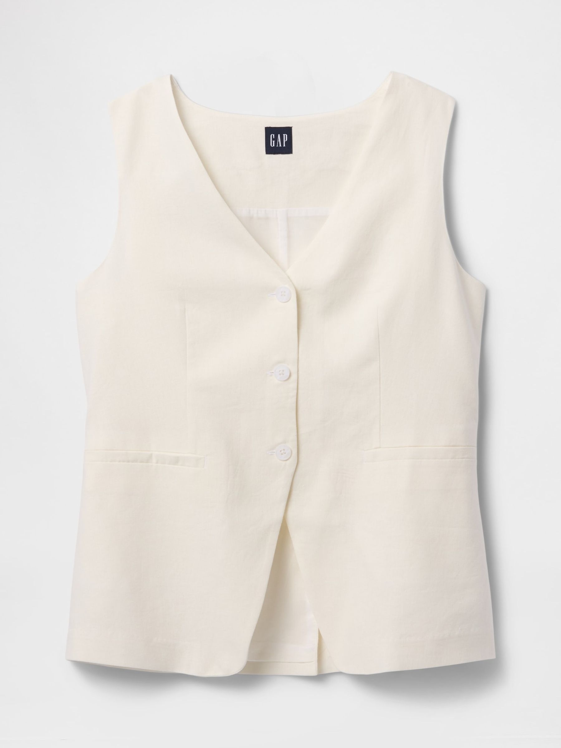 White Heavyweight Linen Blend Longline Waistcoat - Image 4 of 4