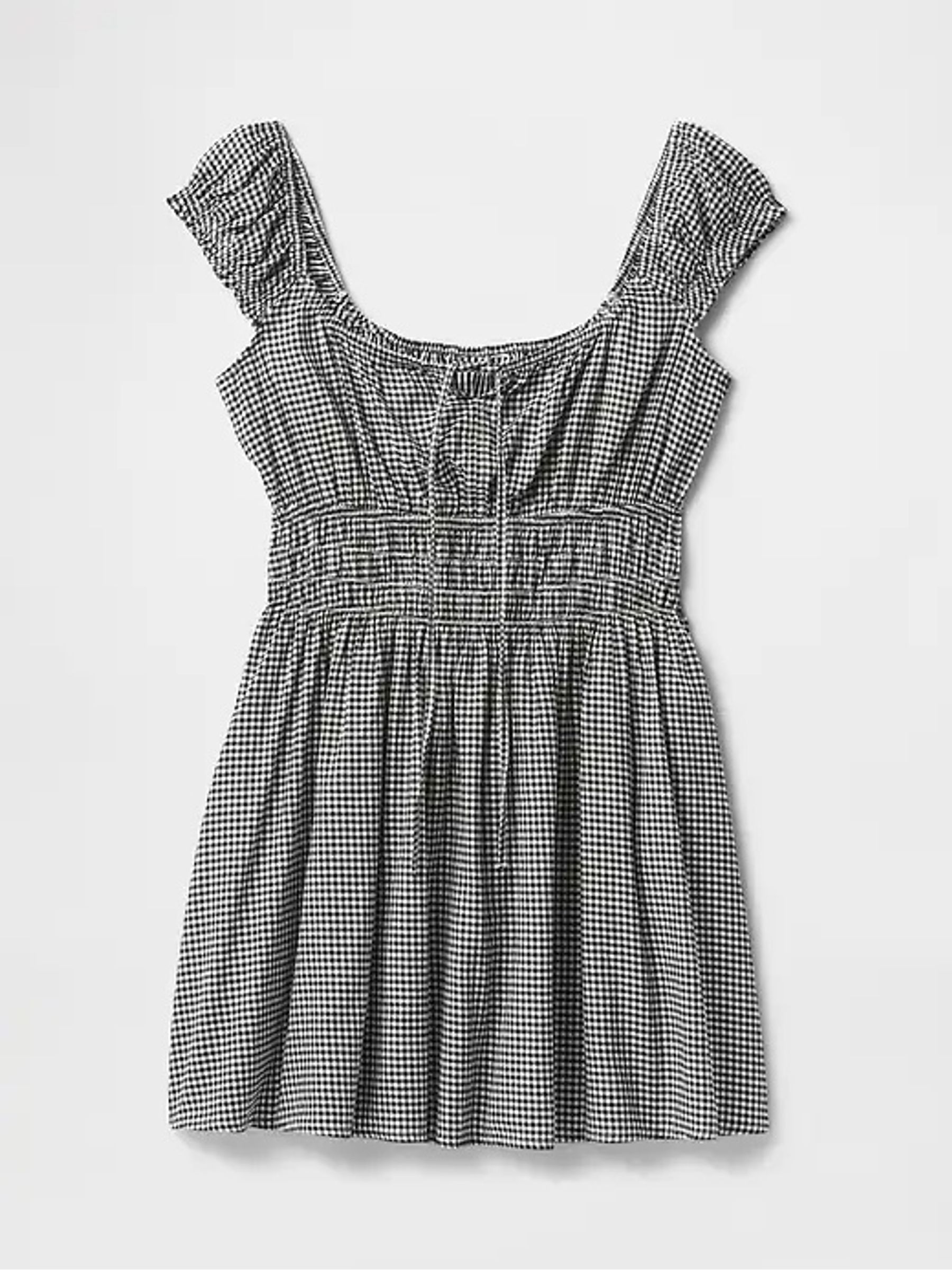 Black & White Gingham 100% Cotton Tie-Front Smocked Waist Mini Dress - Image 6 of 7