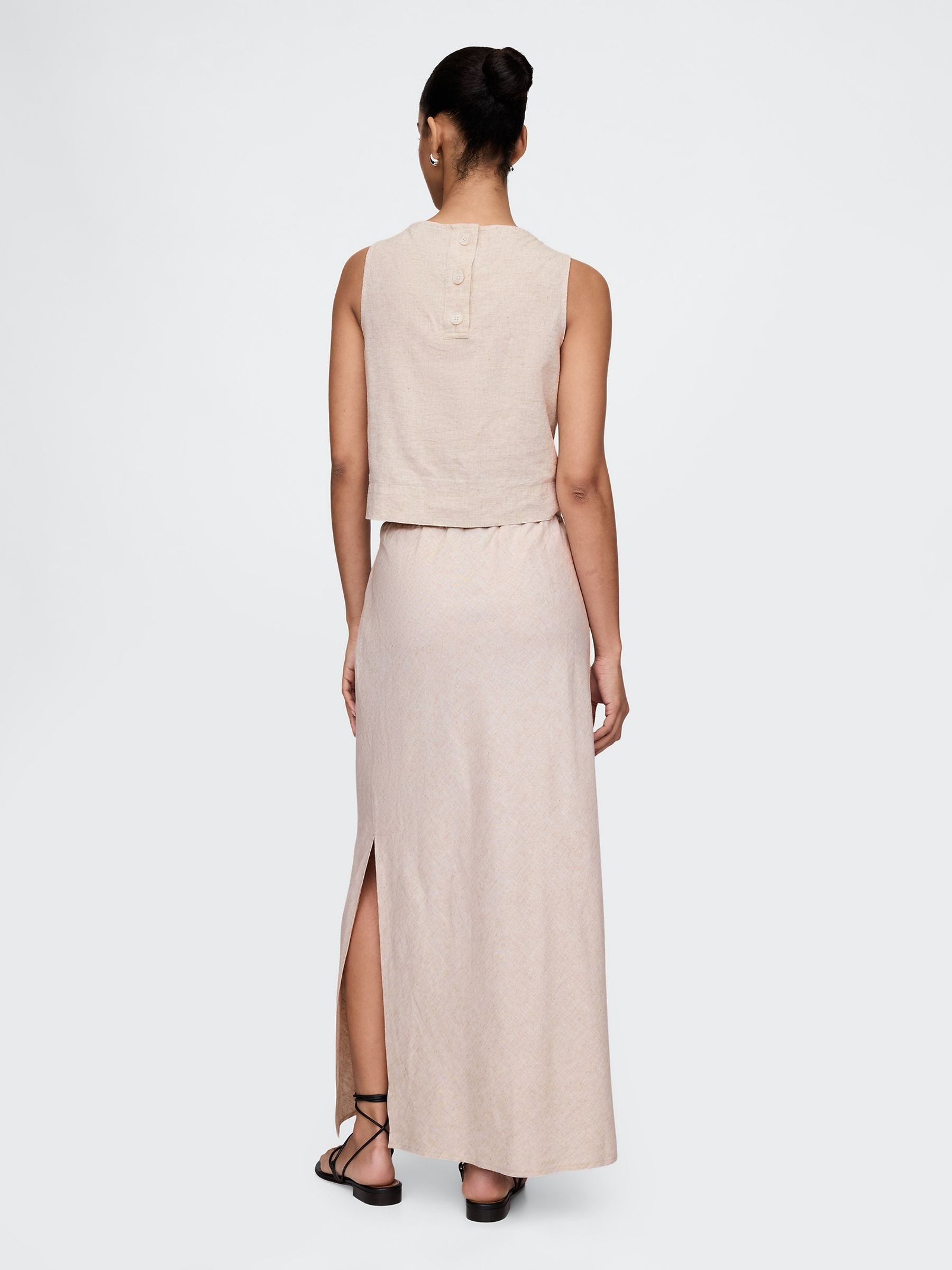Beige Heavyweight Linen-Blend Midi Skirt - Image 2 of 5