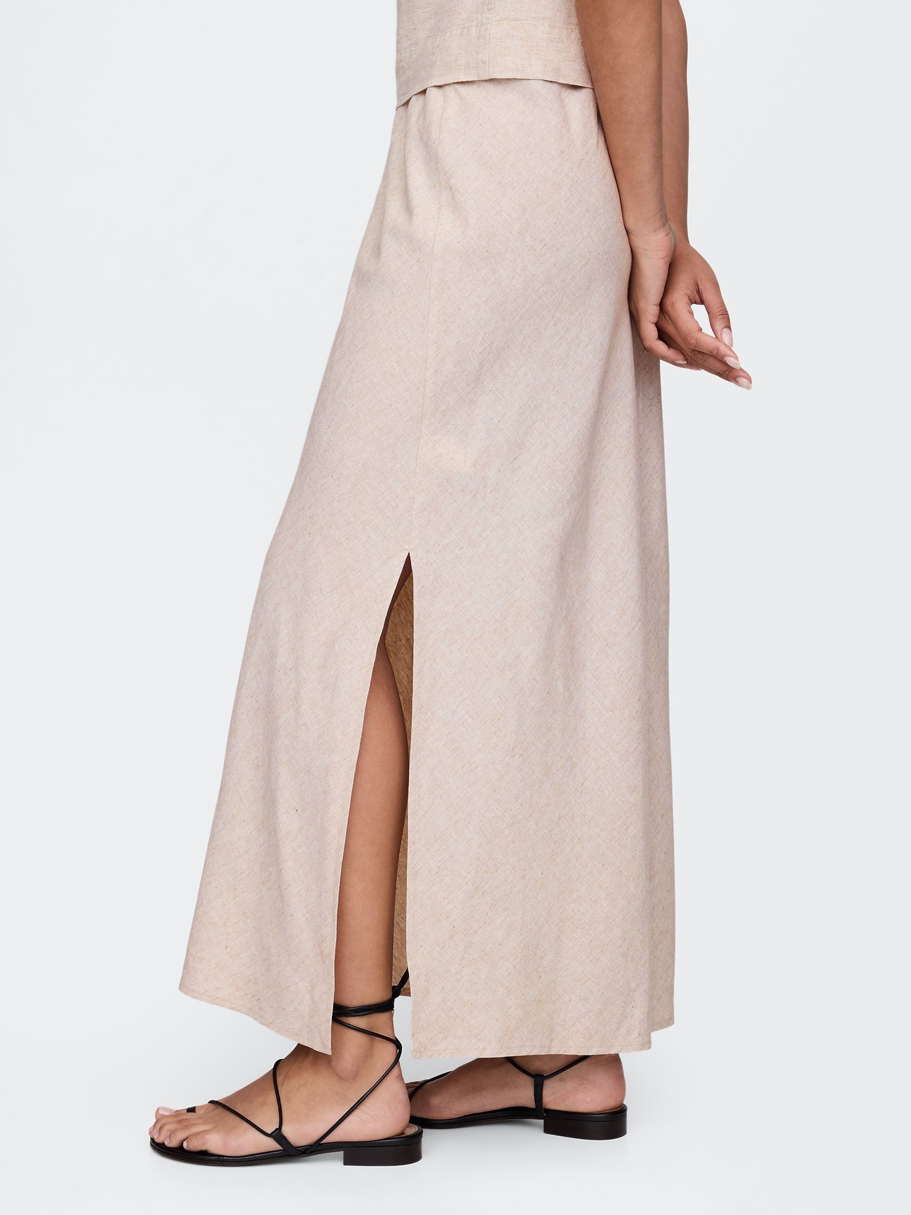 Beige Heavyweight Linen-Blend Midi Skirt - Image 3 of 5