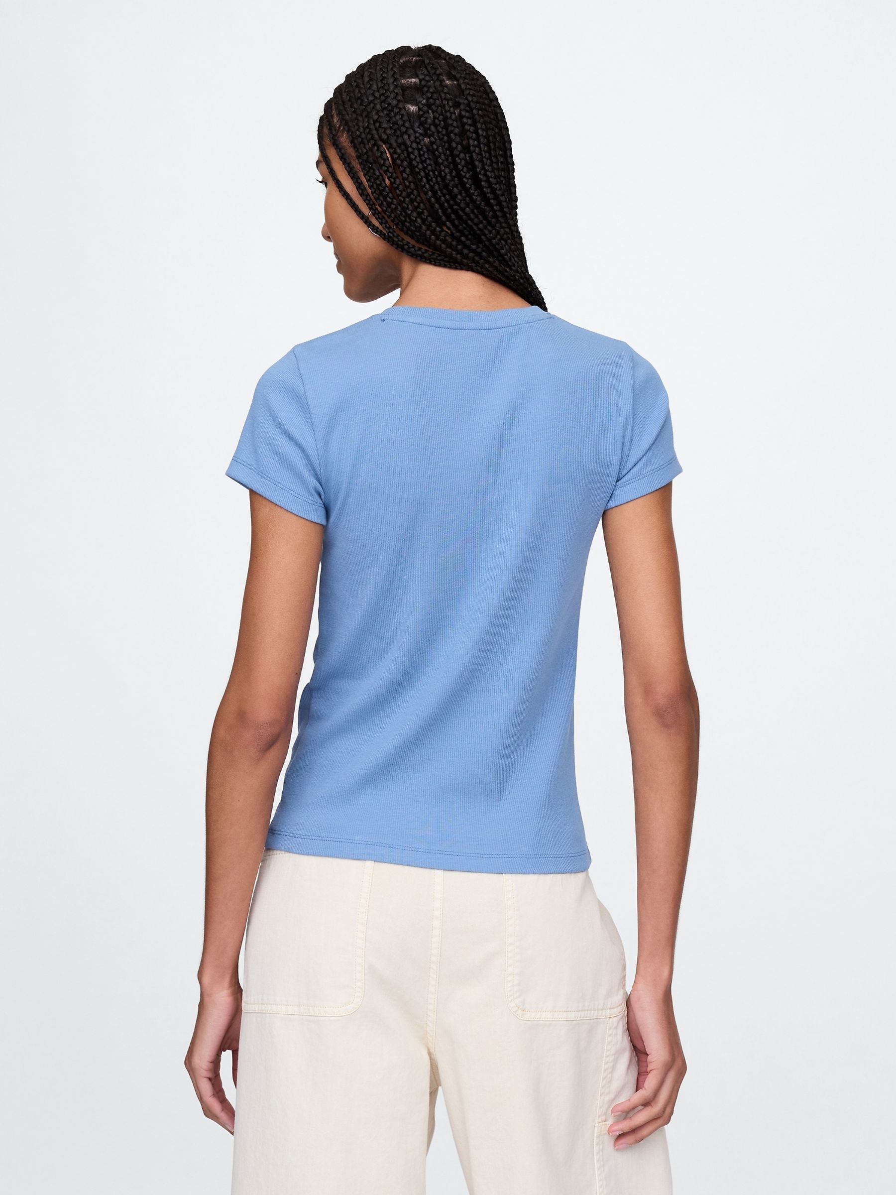 Blue Modern Rib Cropped T-Shirt - Image 2 of 5