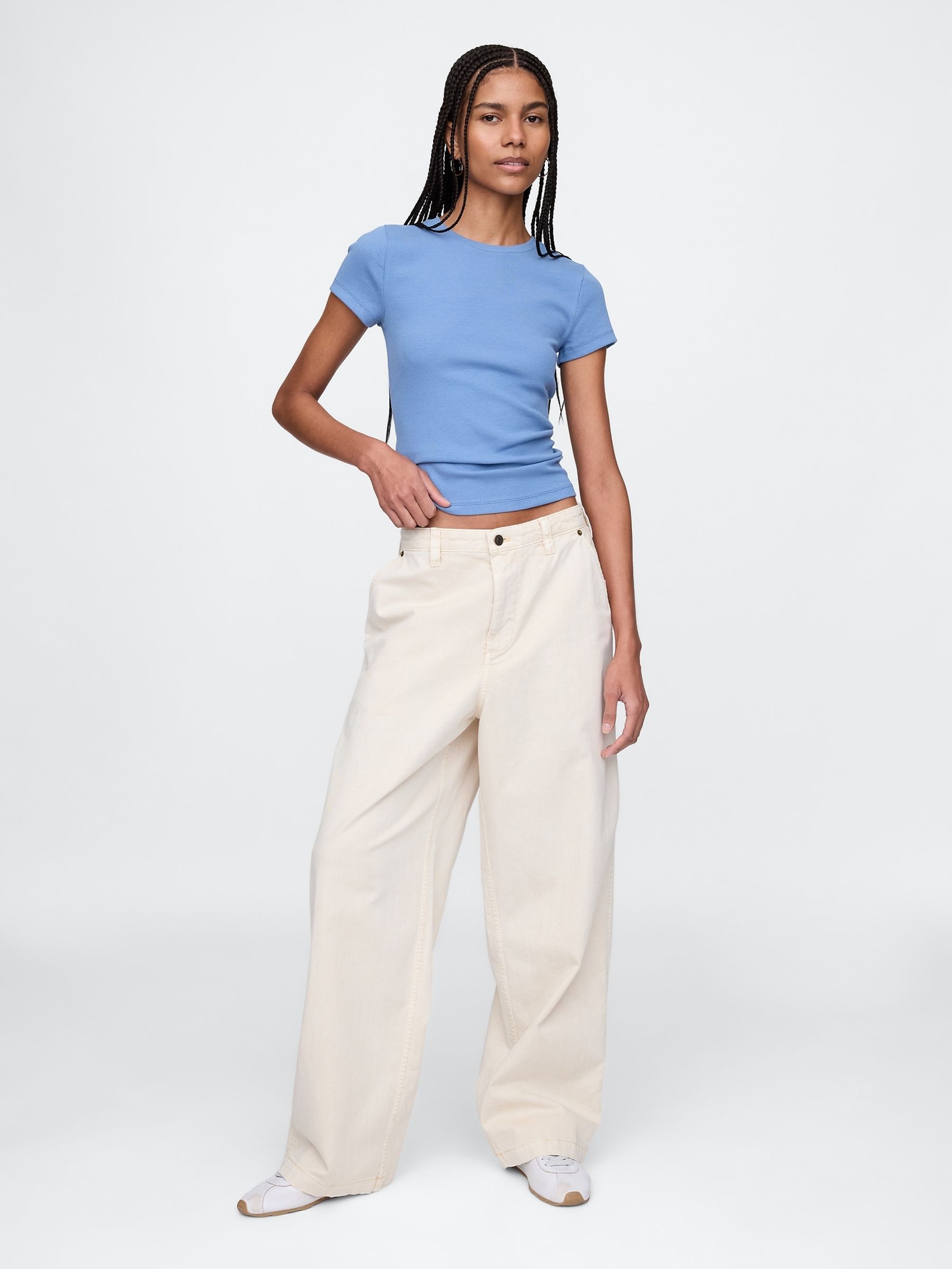 Blue Modern Rib Cropped T-Shirt - Image 3 of 5