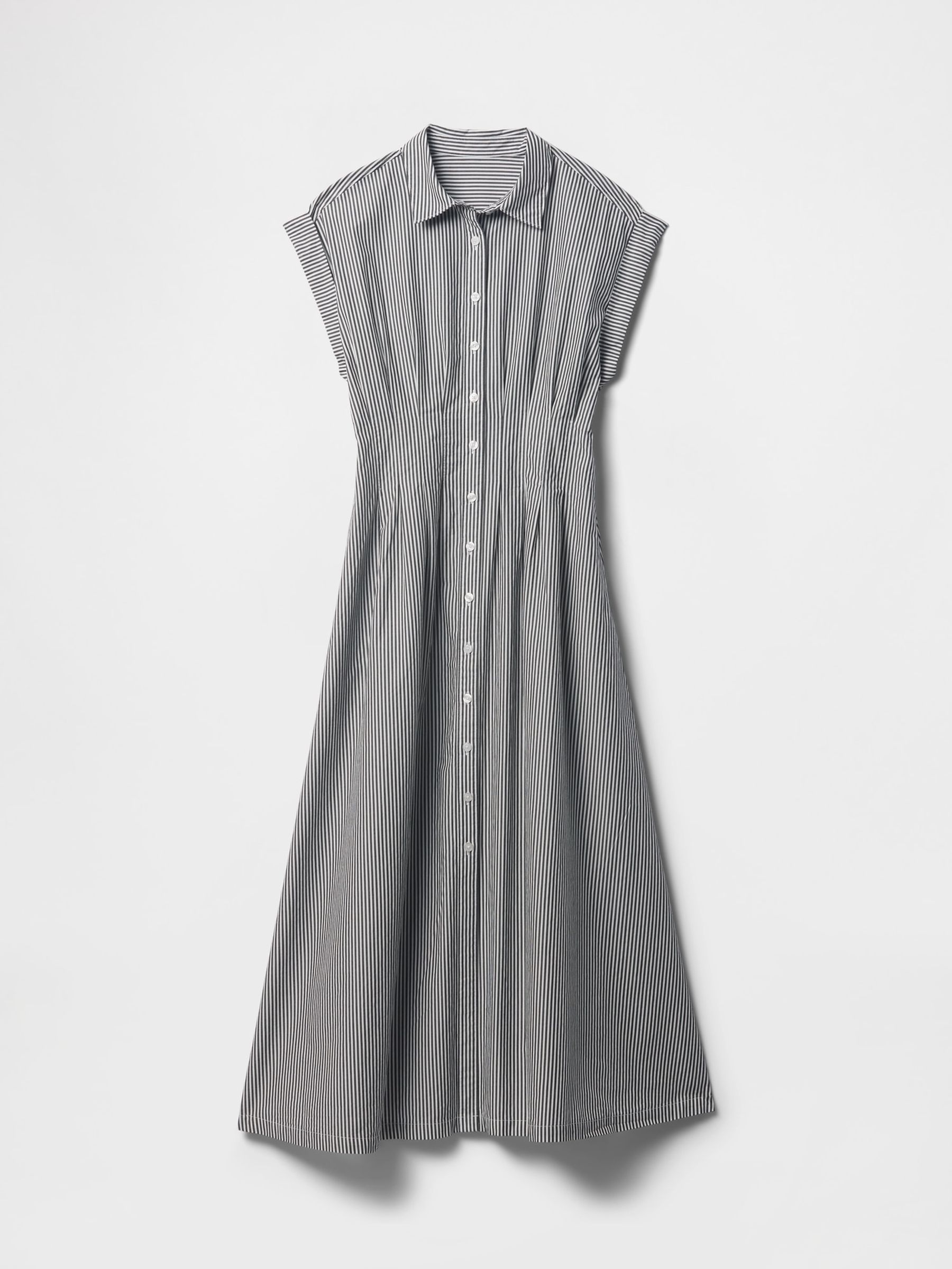 Black Stripe 100% Cotton Poplin Button Front Midi Shirt Dress - Image 4 of 9