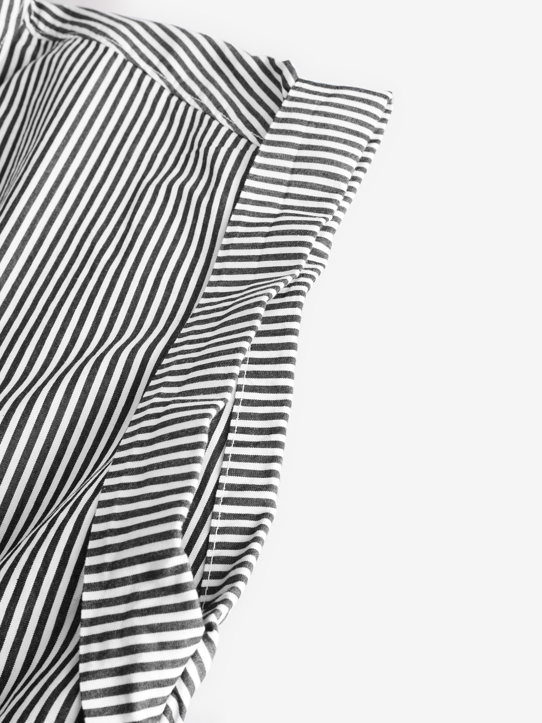 Black Stripe 100% Cotton Poplin Button Front Midi Shirt Dress - Image 7 of 9