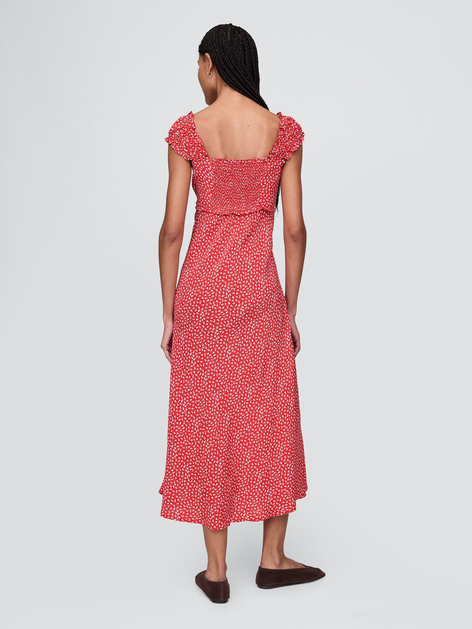 Red Sweetheart Neck Floral Midi Dress - Image 2 of 7