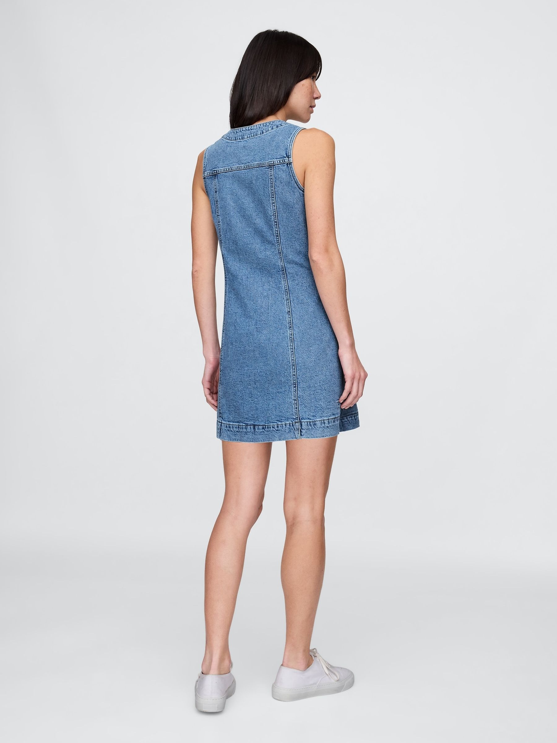 Blue V-Neck Sleeveless Denim Mini Summer Dress - Image 2 of 9
