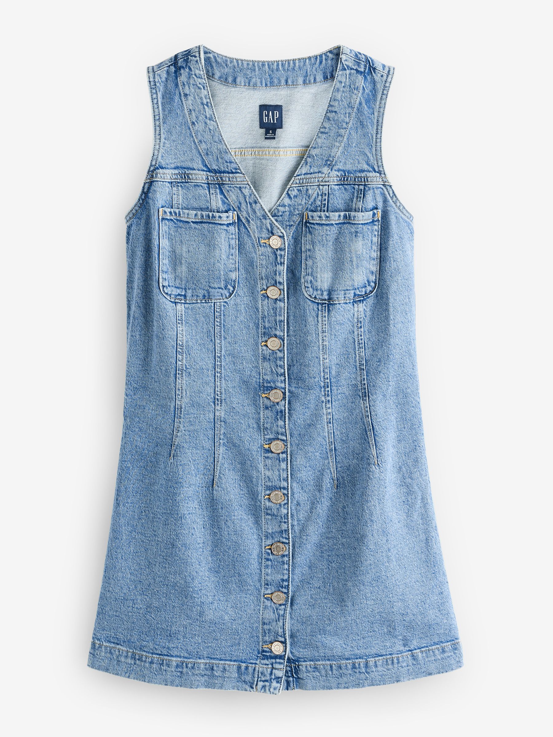 Blue V-Neck Sleeveless Denim Mini Summer Dress - Image 6 of 9