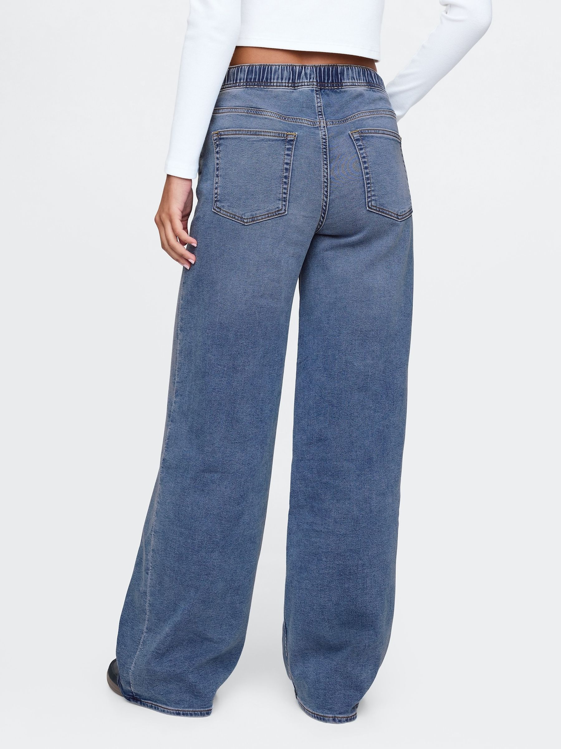Blue Mid Rise Knit Easy Baggy Jeans - Image 3 of 8