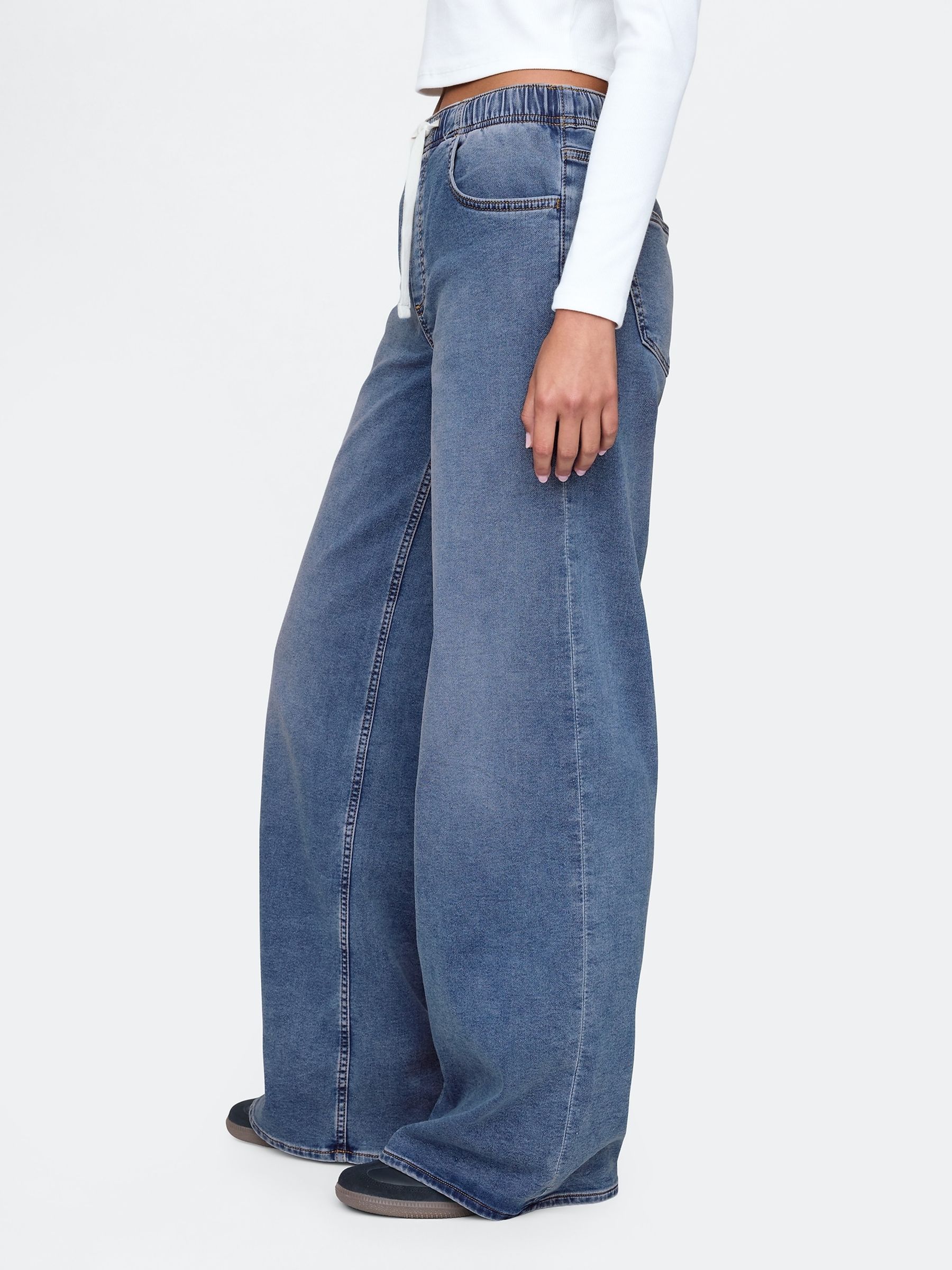 Blue Mid Rise Knit Easy Baggy Jeans - Image 4 of 8