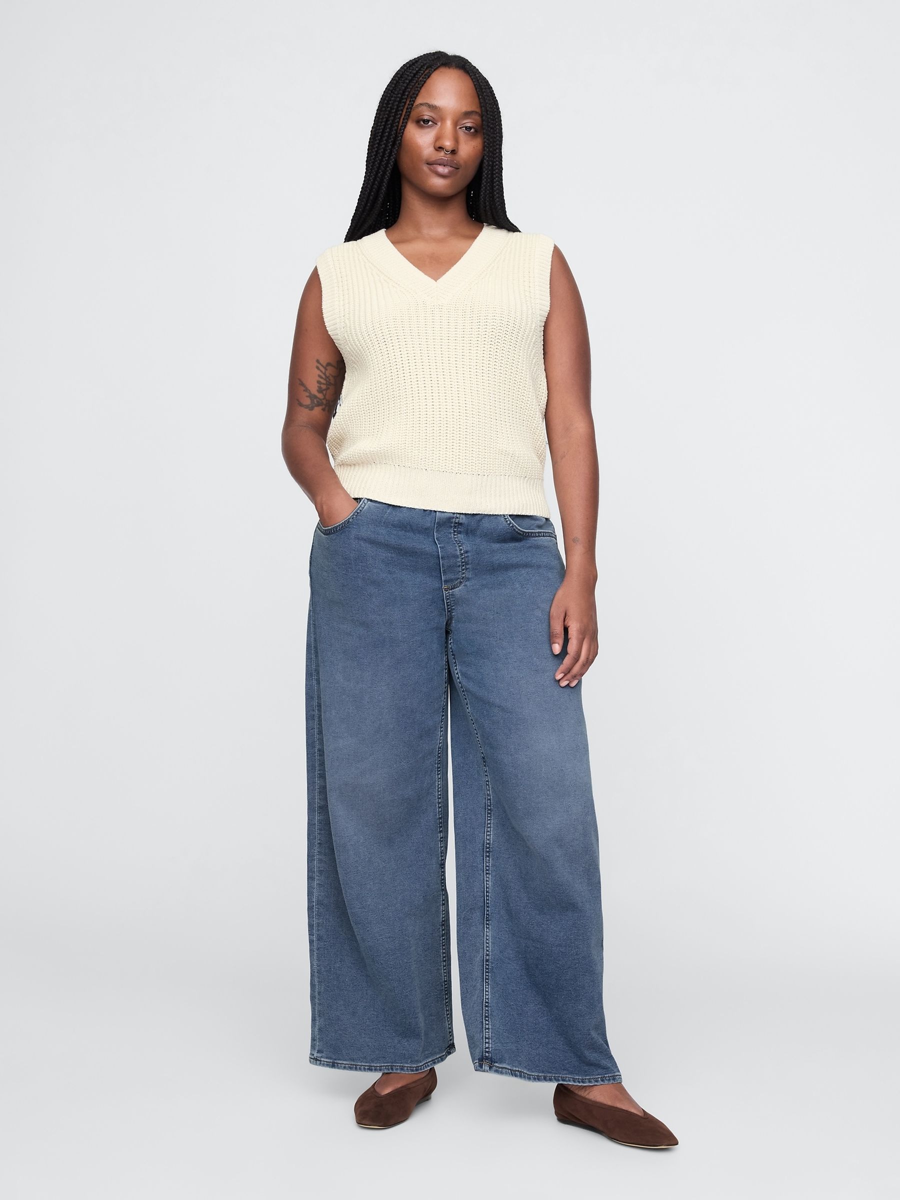 Blue Mid Rise Knit Easy Baggy Jeans - Image 6 of 8