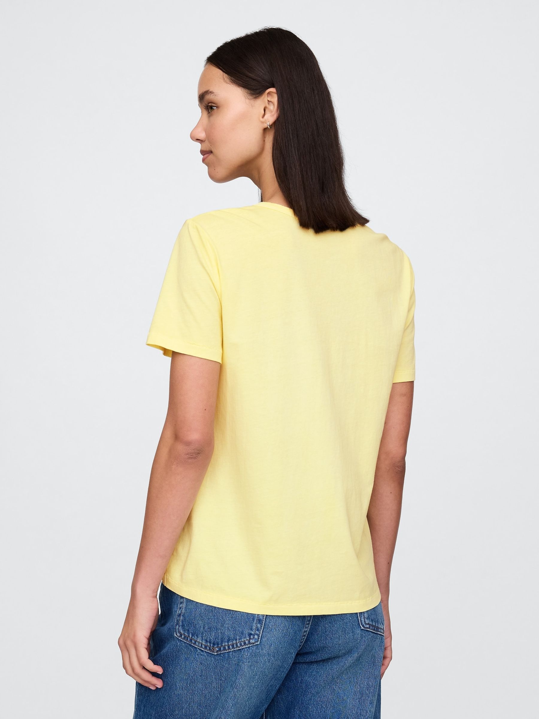 Yellow Crew Neck Organic Cotton Short Sleeve Vintage T-Shirt - Image 2 of 4