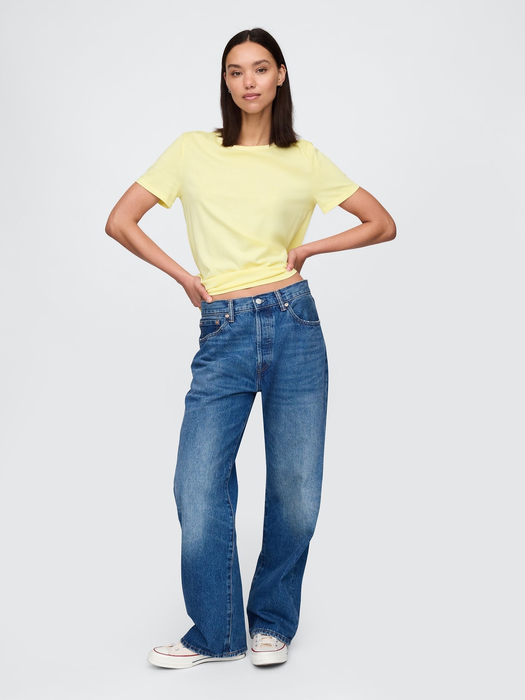 Yellow Crew Neck Organic Cotton Short Sleeve Vintage T-Shirt - Image 3 of 4