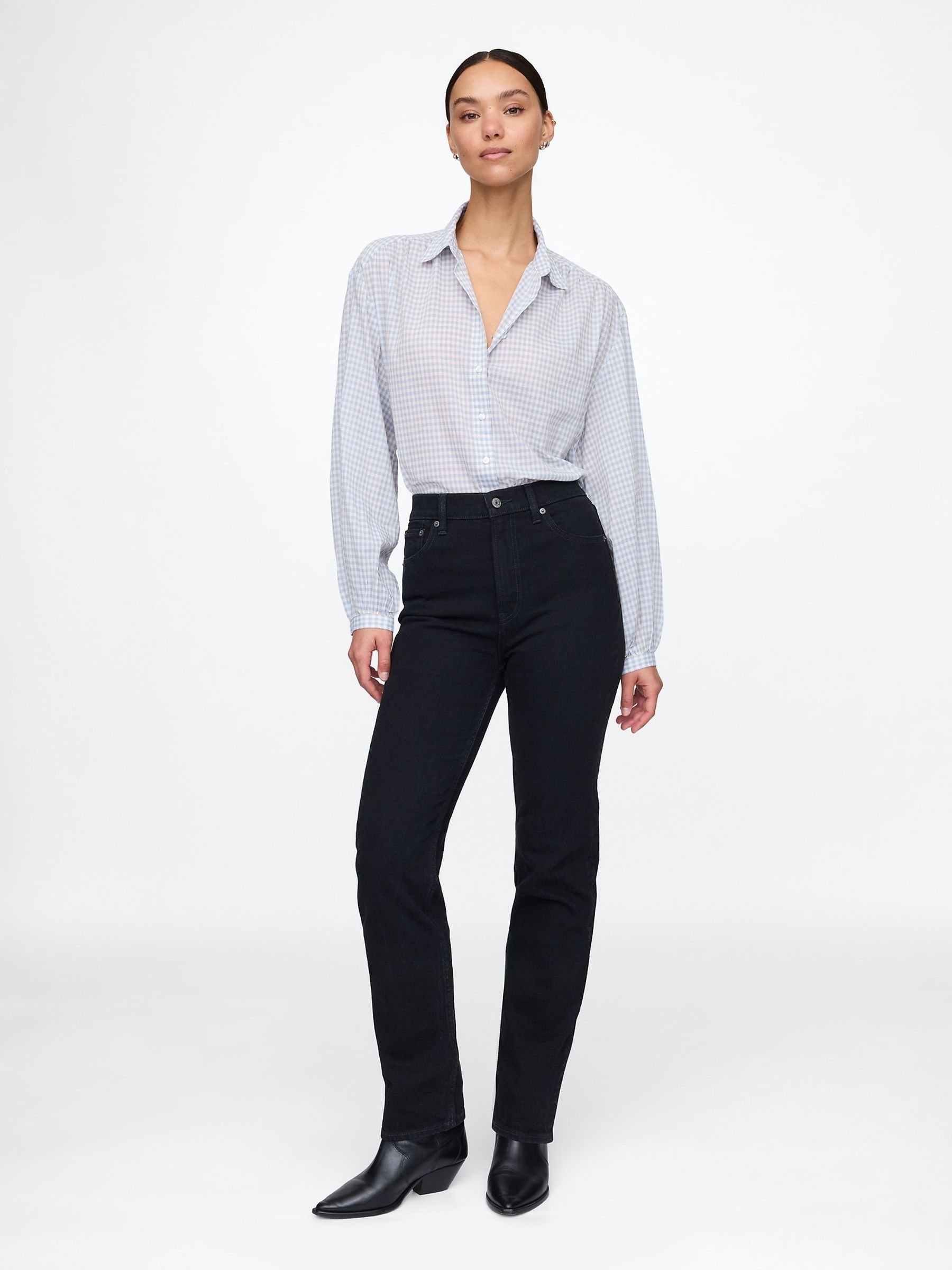 Blue Gingham Relaxed Button-Front Shirt - Image 3 of 5