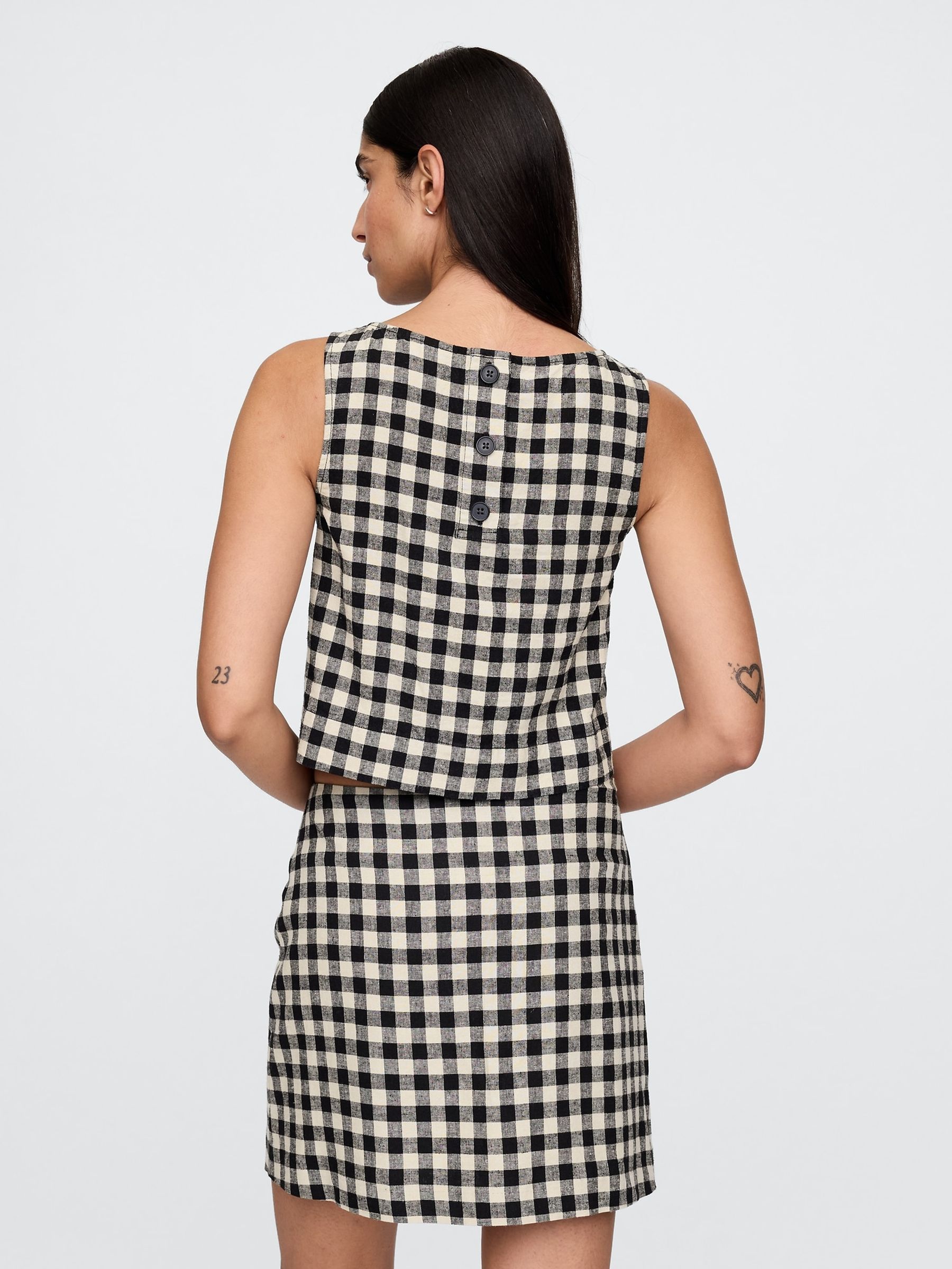 Black & Off White Gingham Heavyweight Linen-Blend Shell Vest - Image 2 of 3