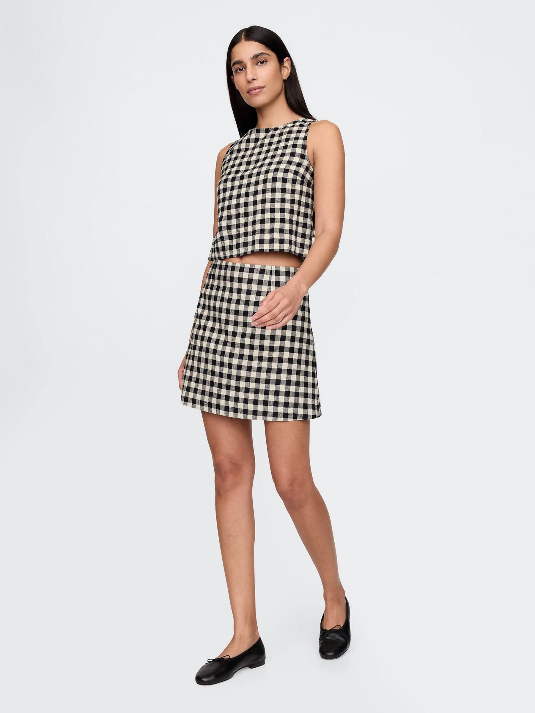 Black & Off White Gingham Heavyweight Linen-Blend Shell Vest - Image 3 of 3