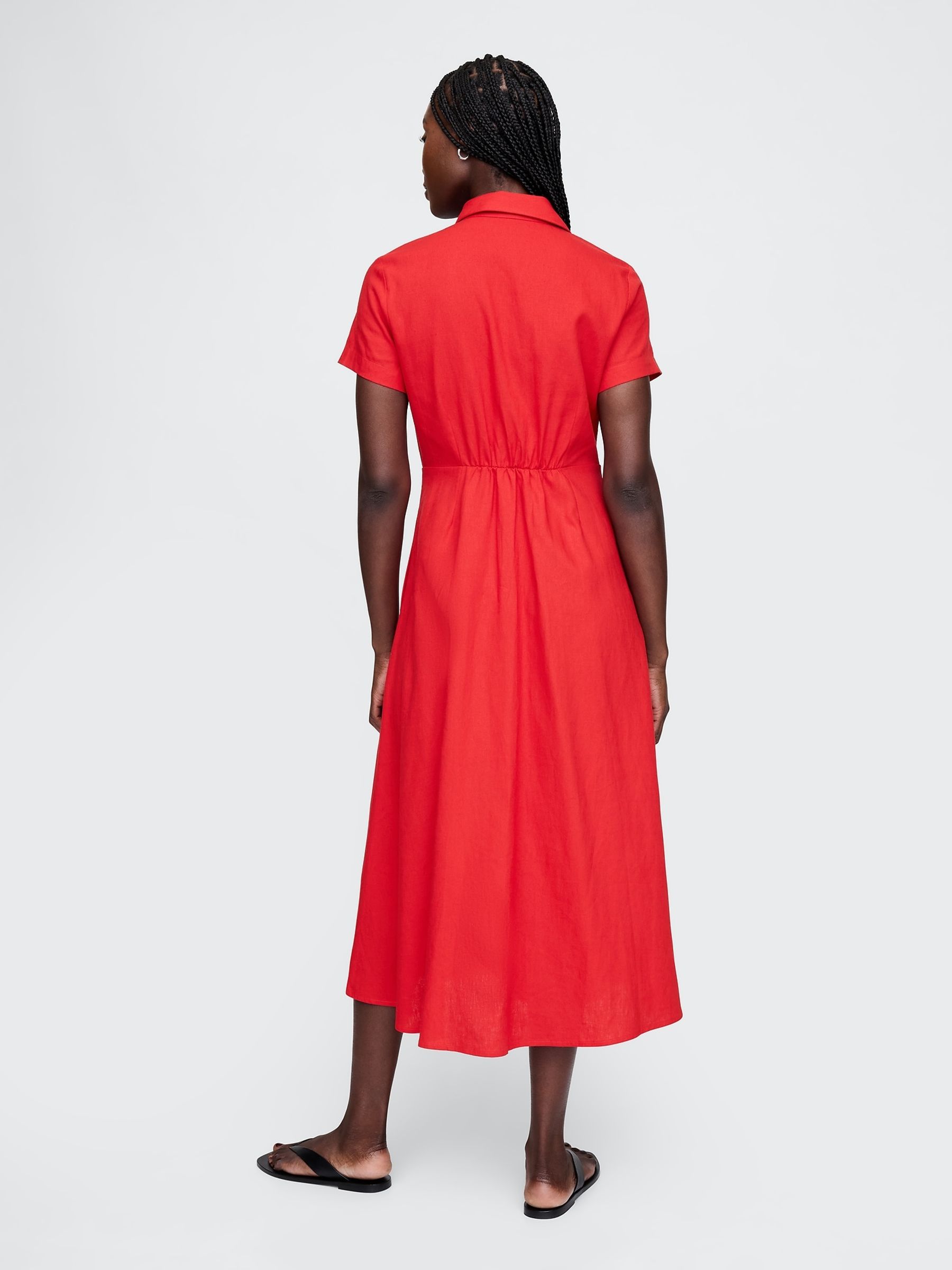 Red Heavyweight Linen-Blend Midi Shirt Dress - Image 2 of 5