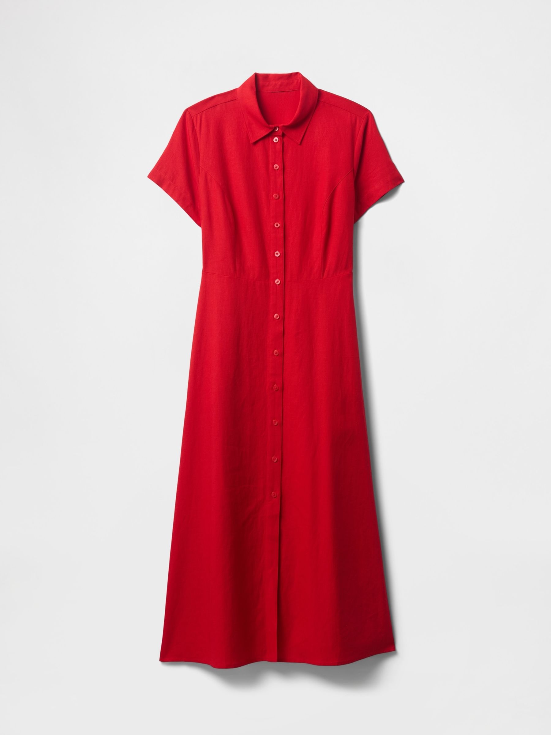 Red Heavyweight Linen-Blend Midi Shirt Dress - Image 5 of 5