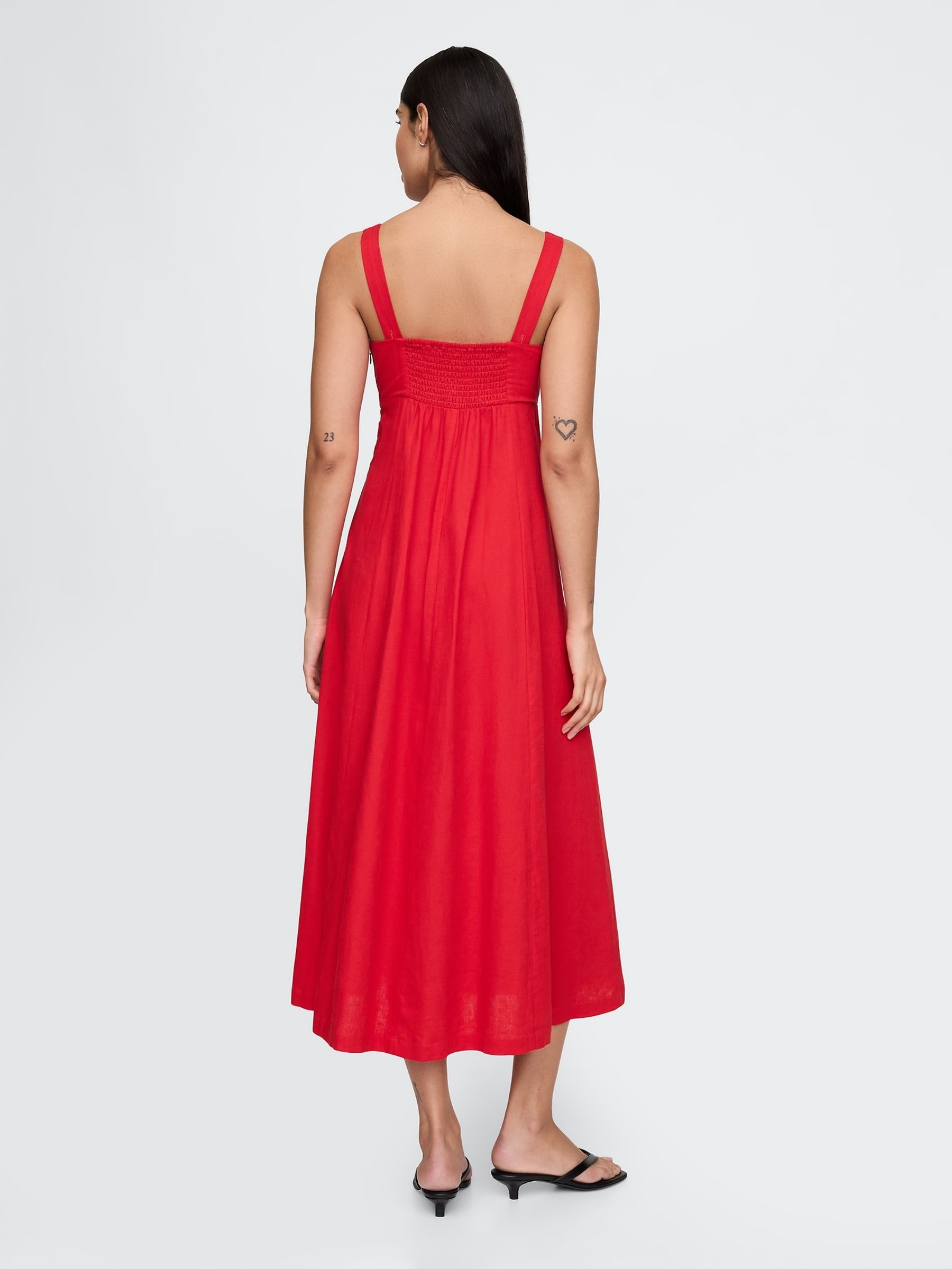 Red Linen-Blend Tie Front Midi Dress - Image 3 of 7