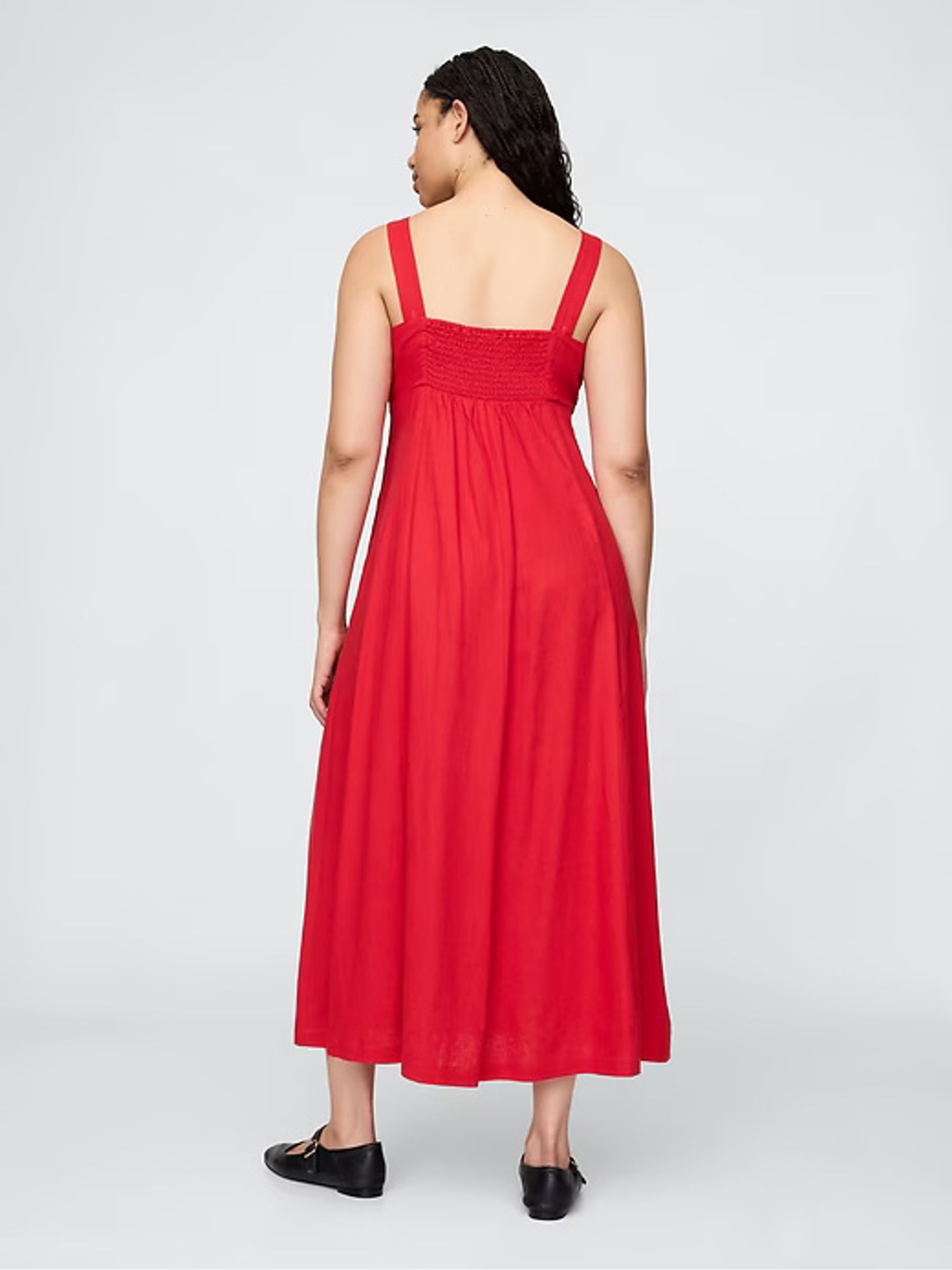 Red Linen-Blend Tie Front Midi Dress - Image 5 of 7