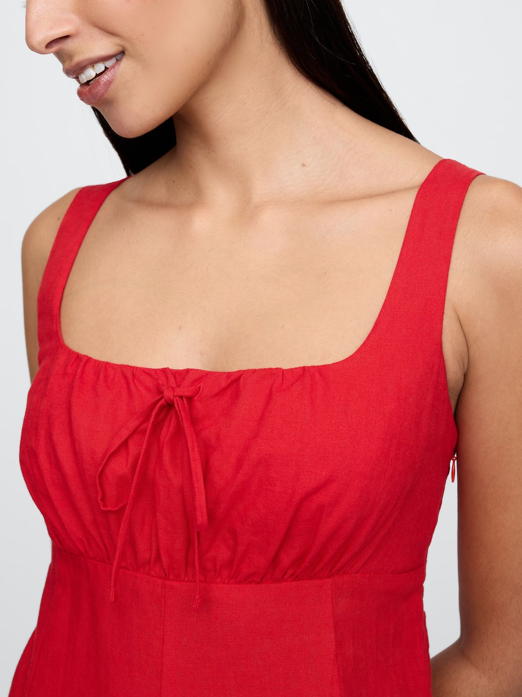 Red Linen-Blend Tie Front Midi Dress - Image 6 of 7