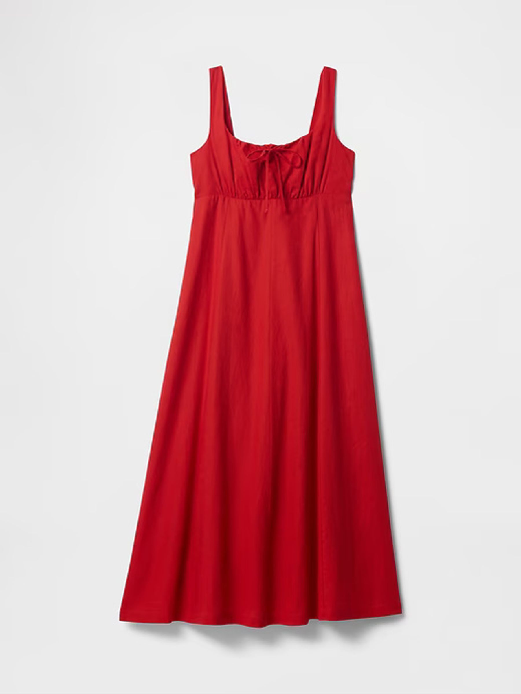 Red Linen-Blend Tie Front Midi Dress - Image 7 of 7