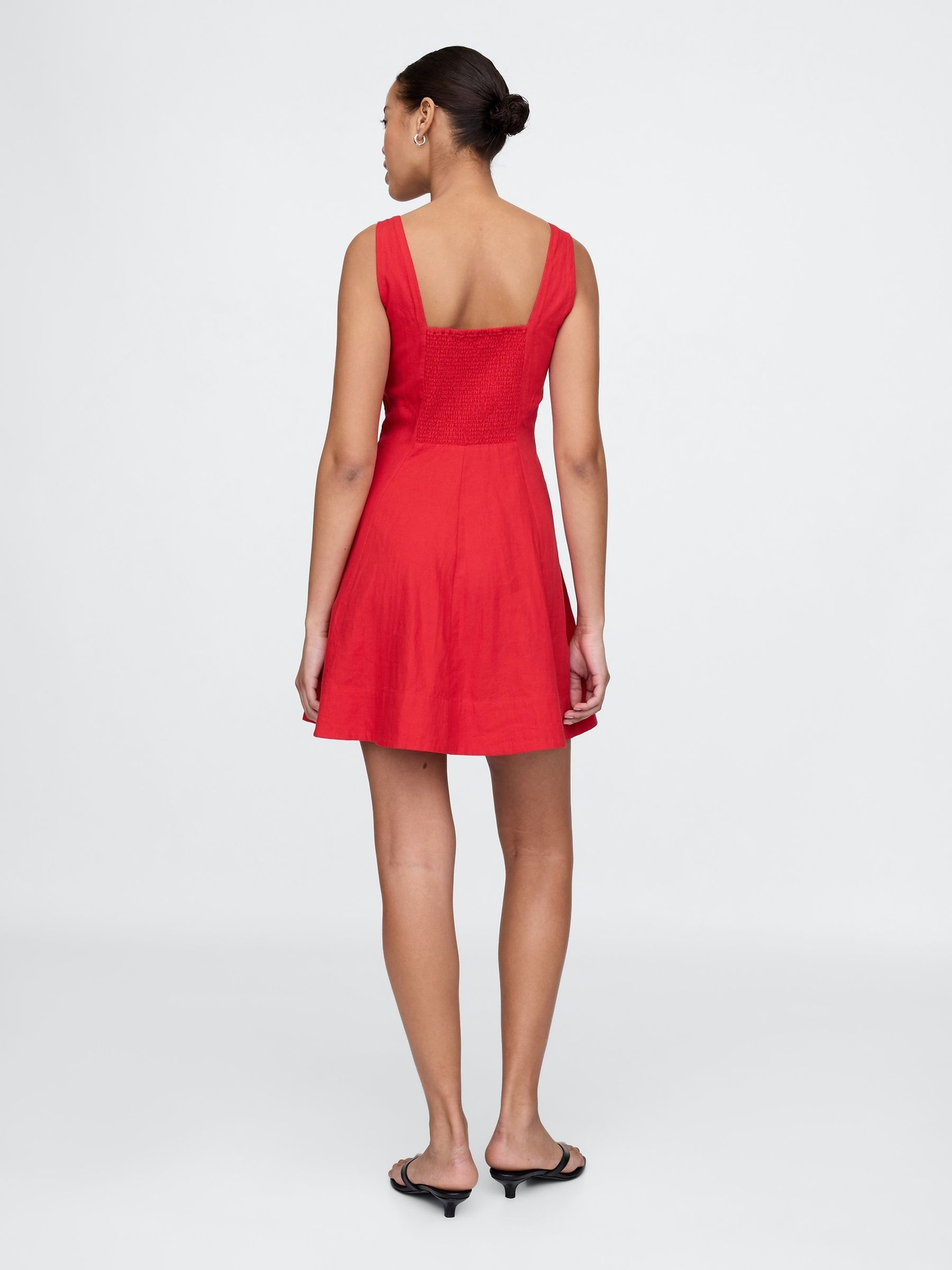 Red Heavyweight Square Neck Linen-Blend Mini Dress - Image 2 of 7