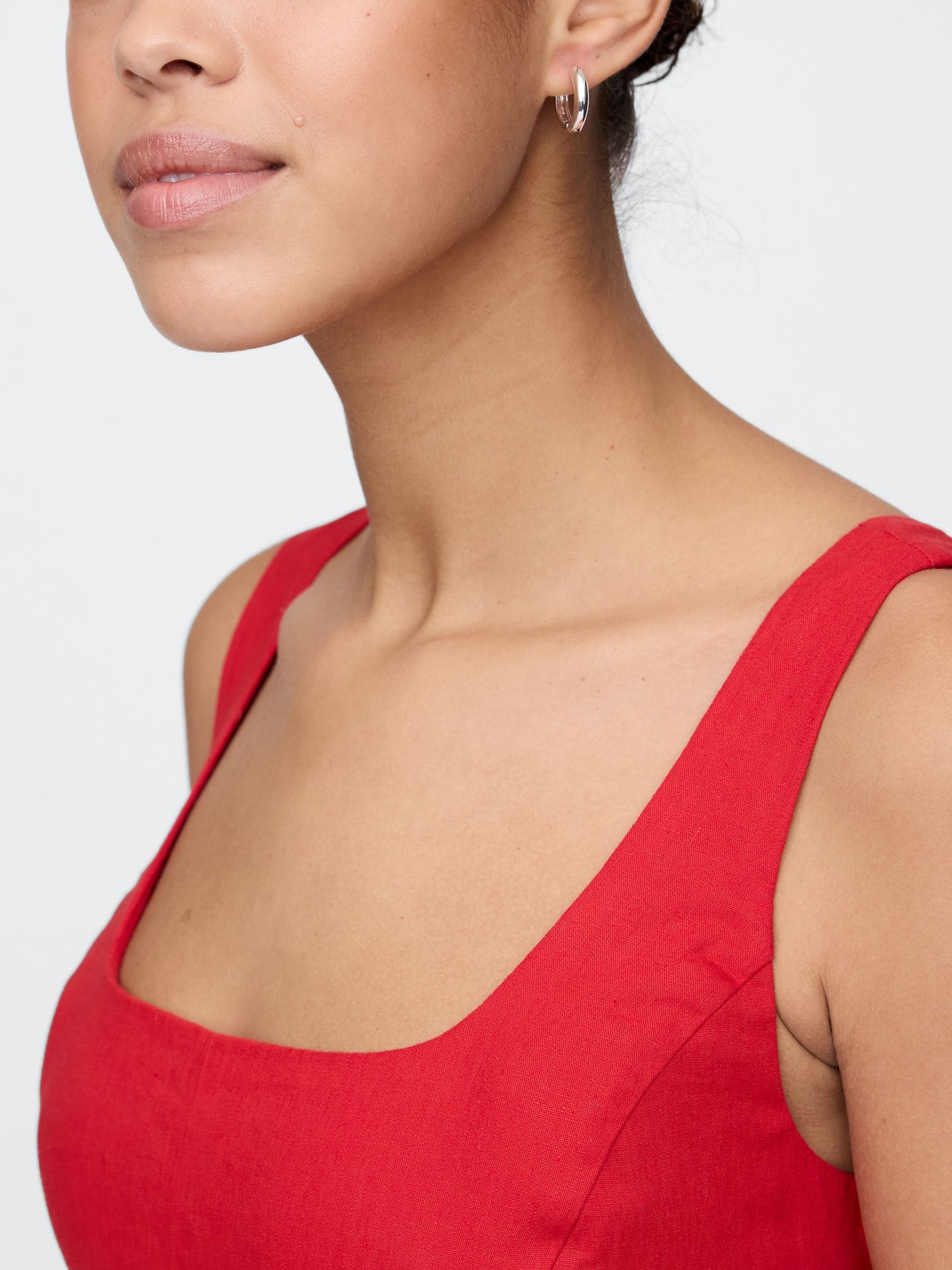 Red Heavyweight Square Neck Linen-Blend Mini Dress - Image 4 of 7
