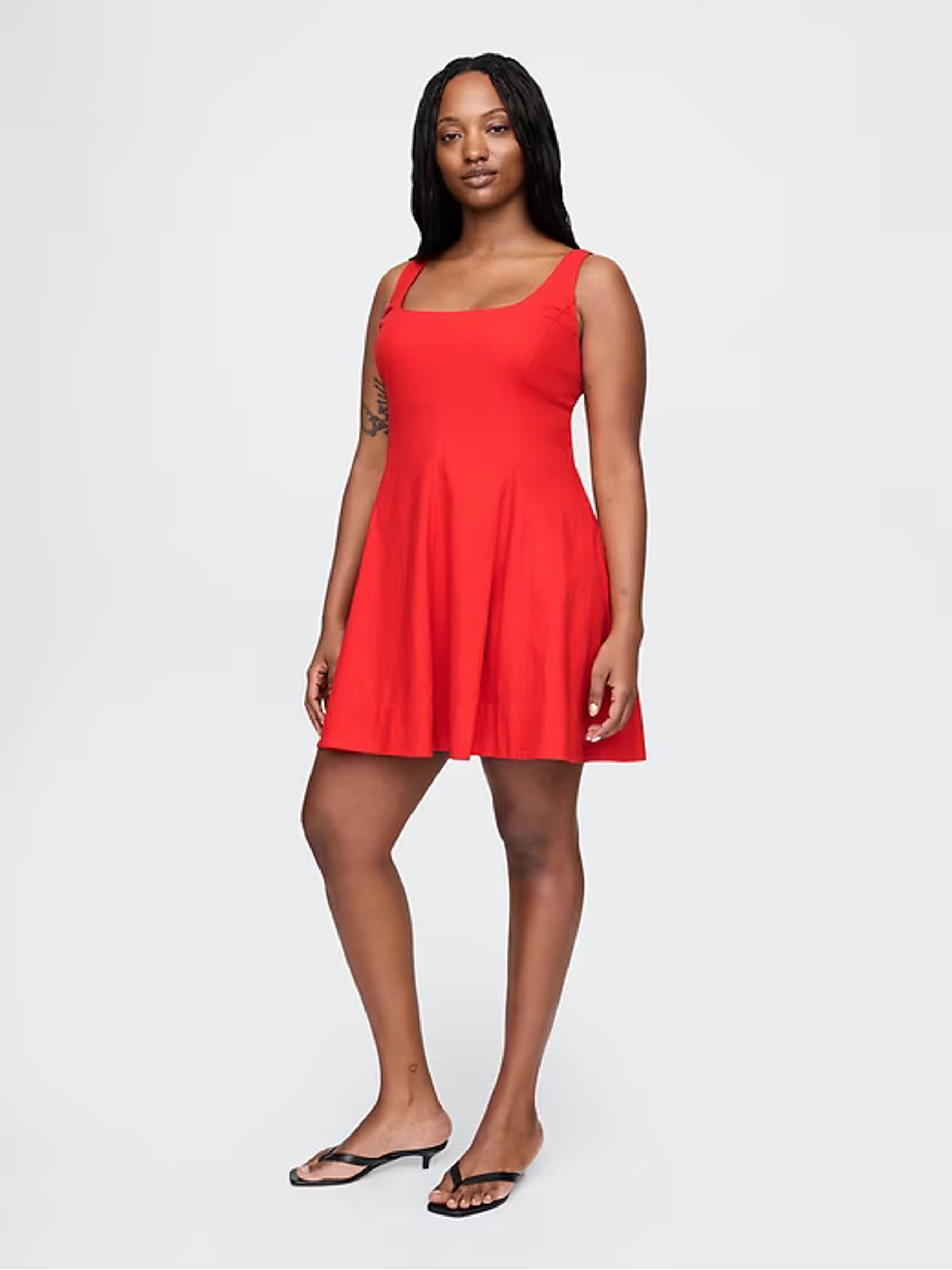 Red Heavyweight Square Neck Linen-Blend Mini Dress - Image 5 of 7