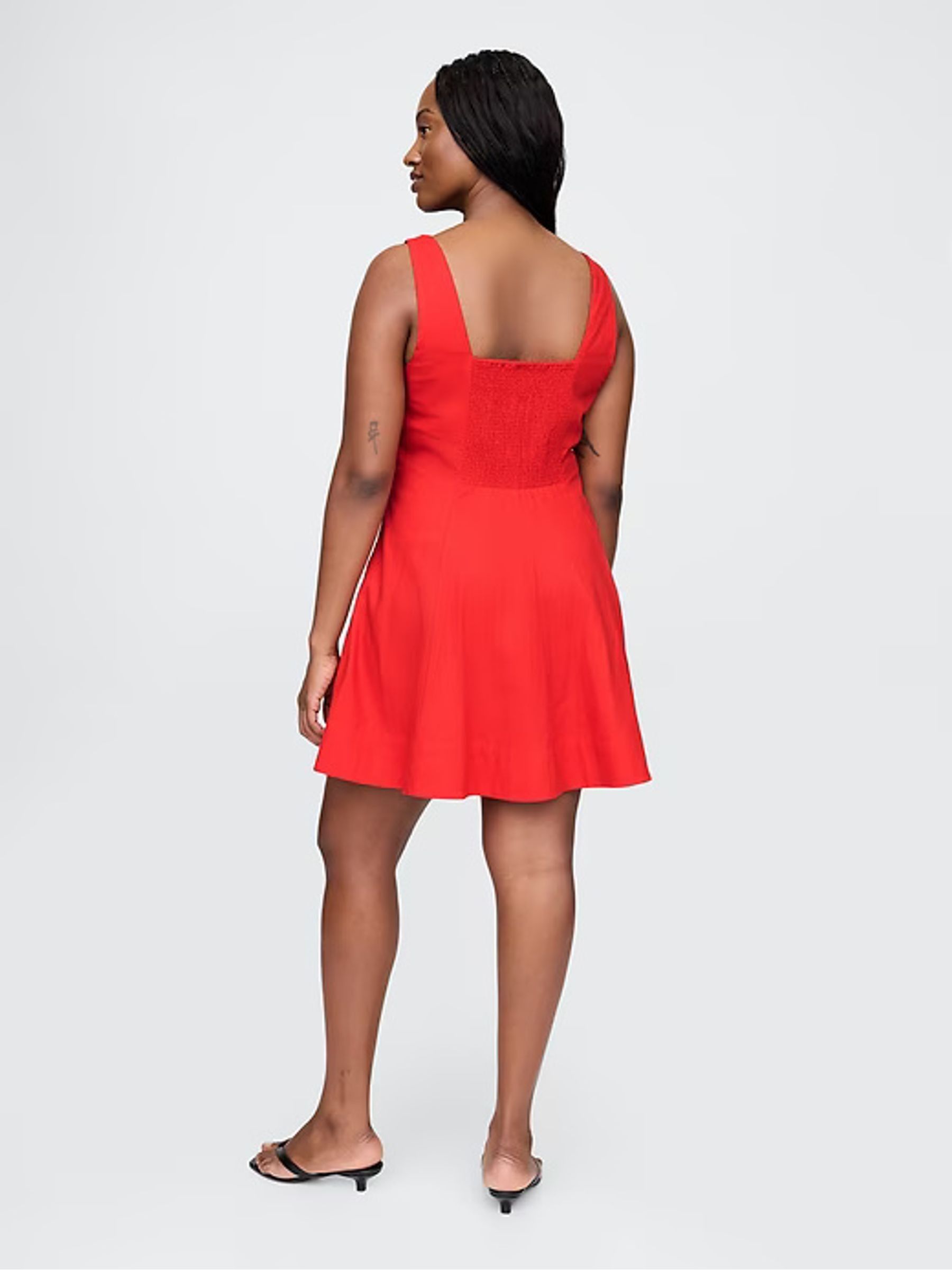 Red Heavyweight Square Neck Linen-Blend Mini Dress - Image 6 of 7