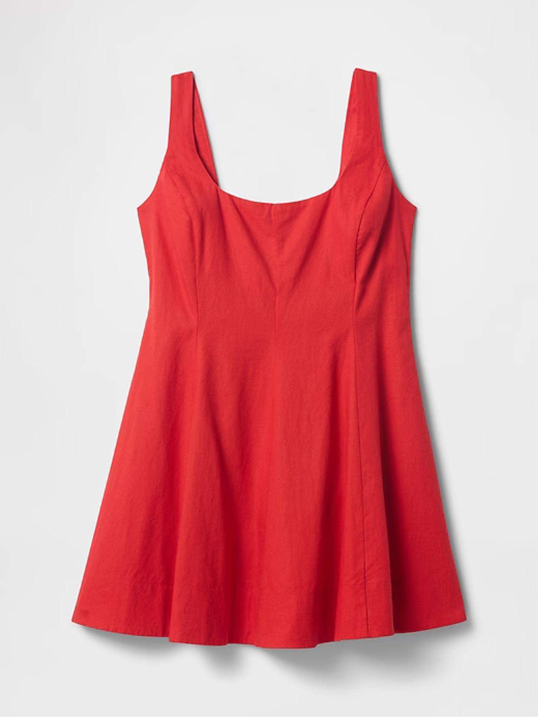 Red Heavyweight Square Neck Linen-Blend Mini Dress - Image 7 of 7