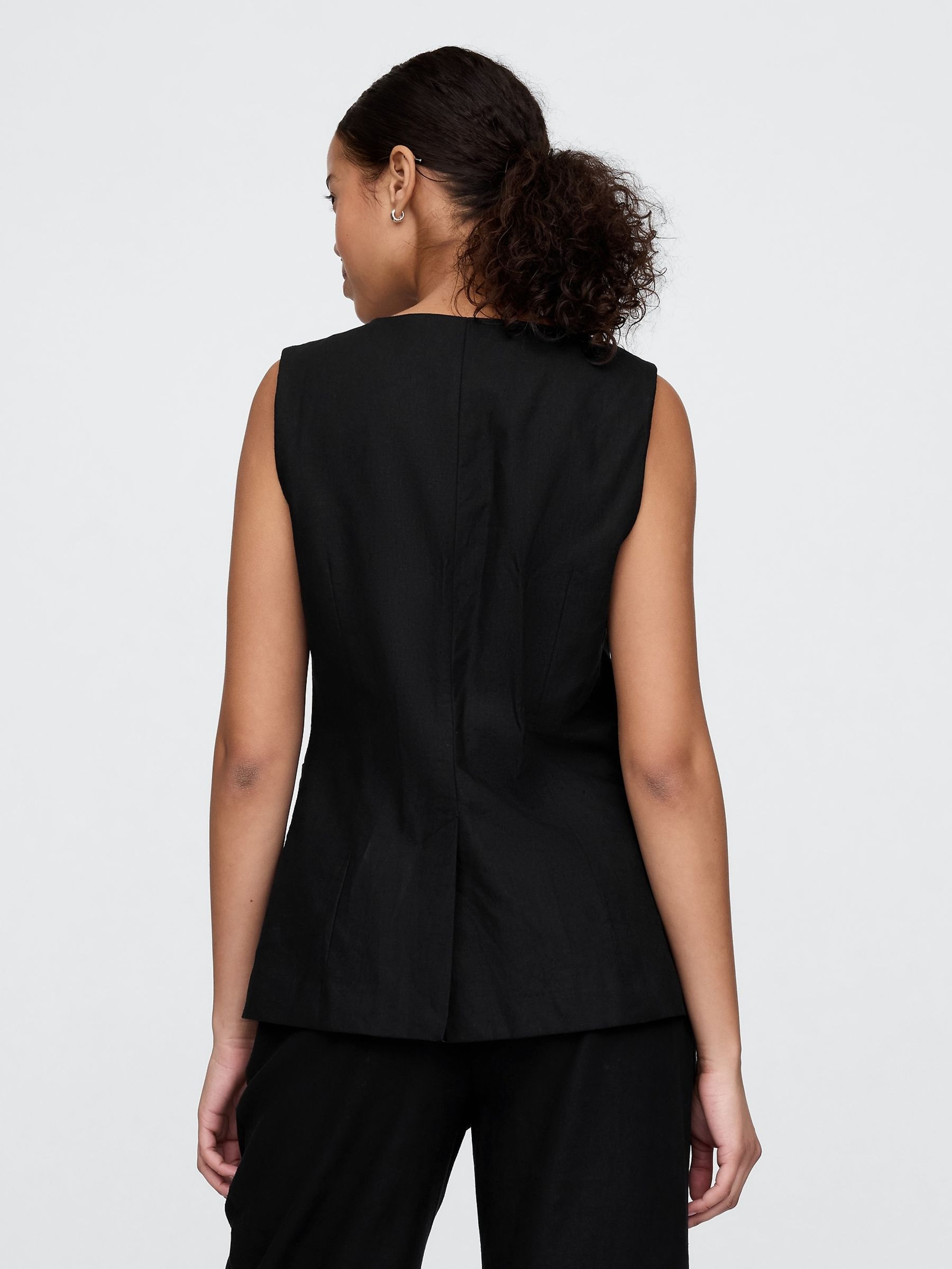 Black Heavyweight Linen Blend Longline Waistcoat - Image 2 of 5