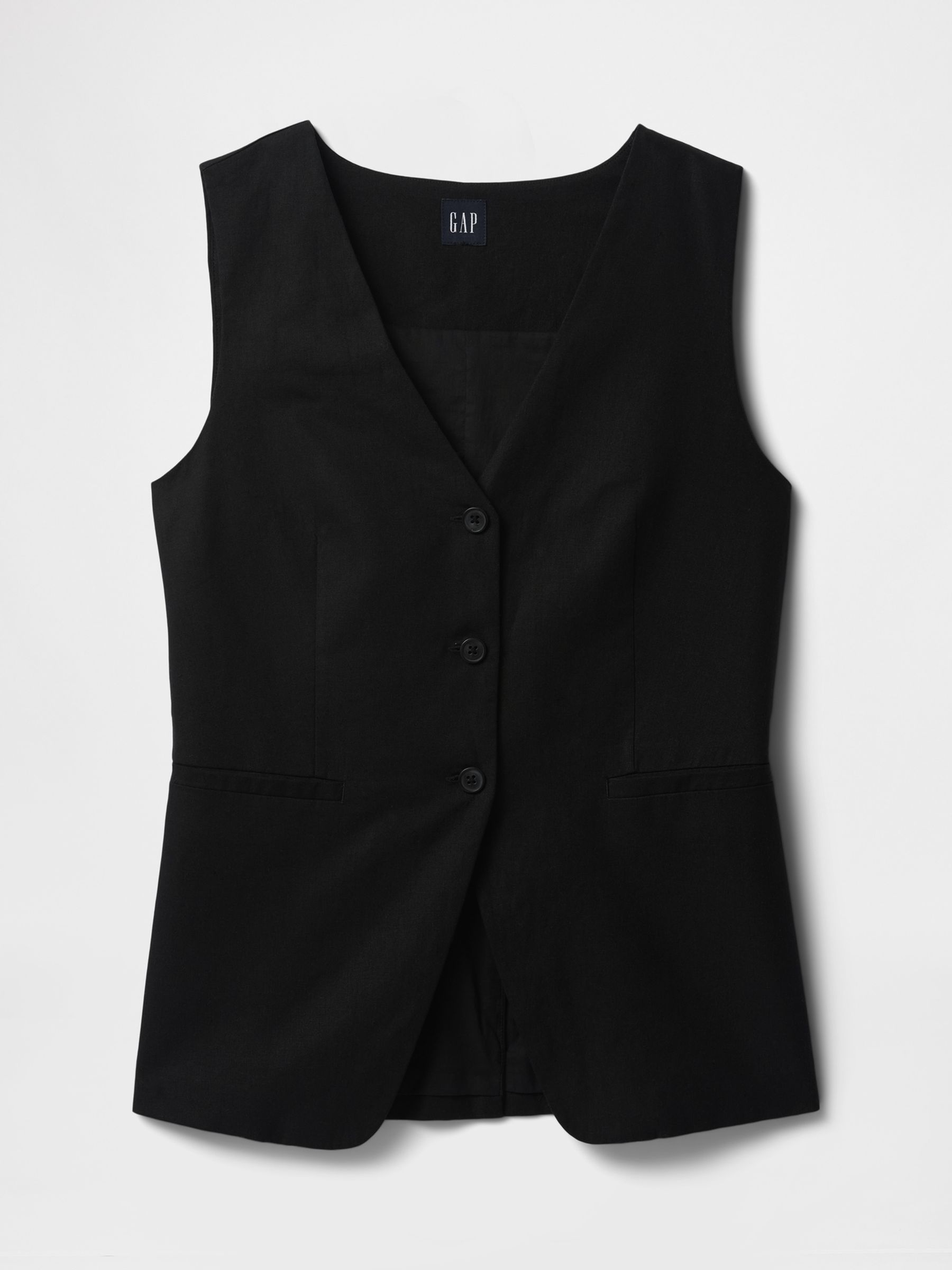 Black Heavyweight Linen Blend Longline Waistcoat - Image 5 of 5