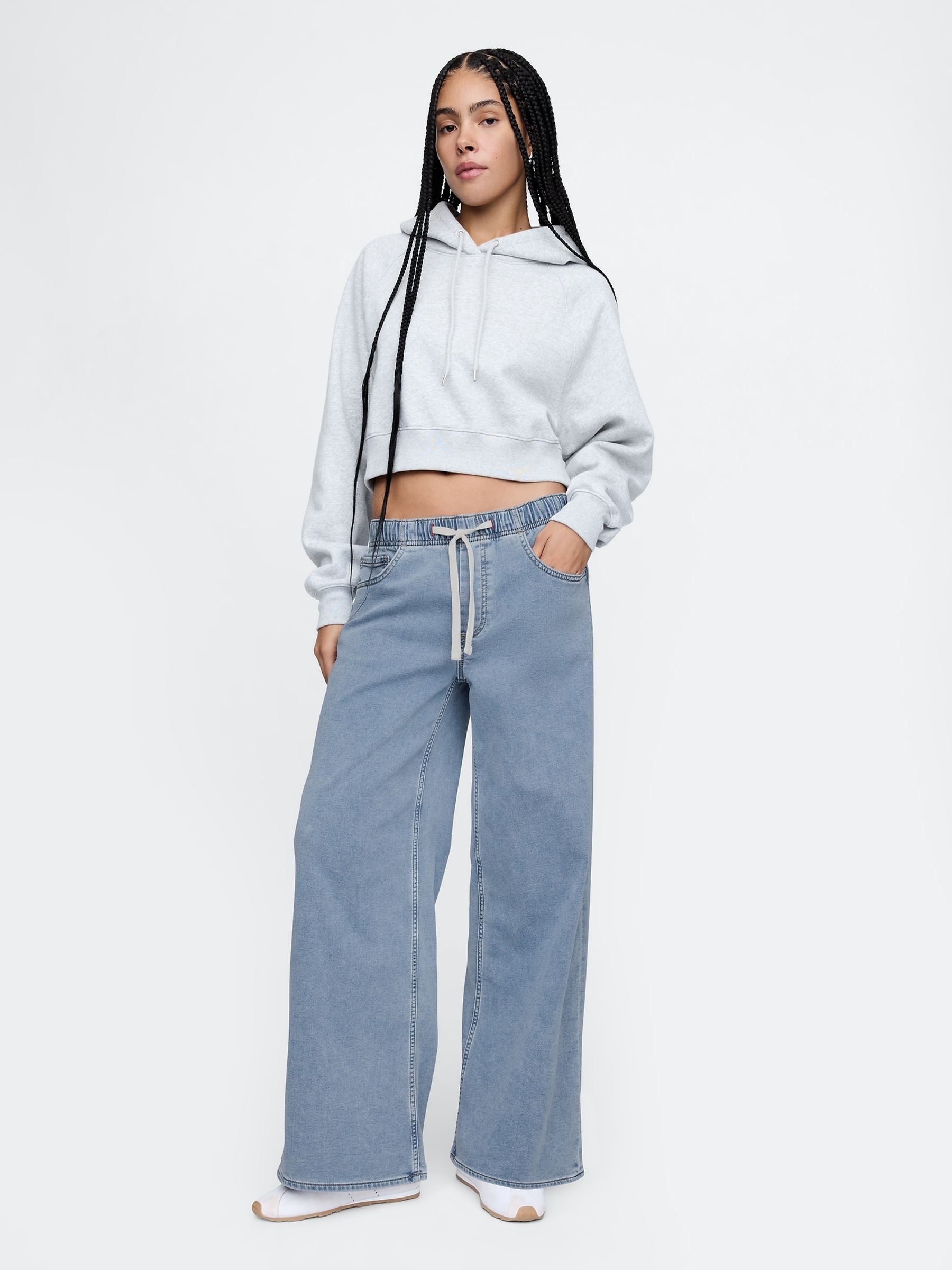Light Blue Mid Rise Knit Easy Baggy Jeans - Image 4 of 5