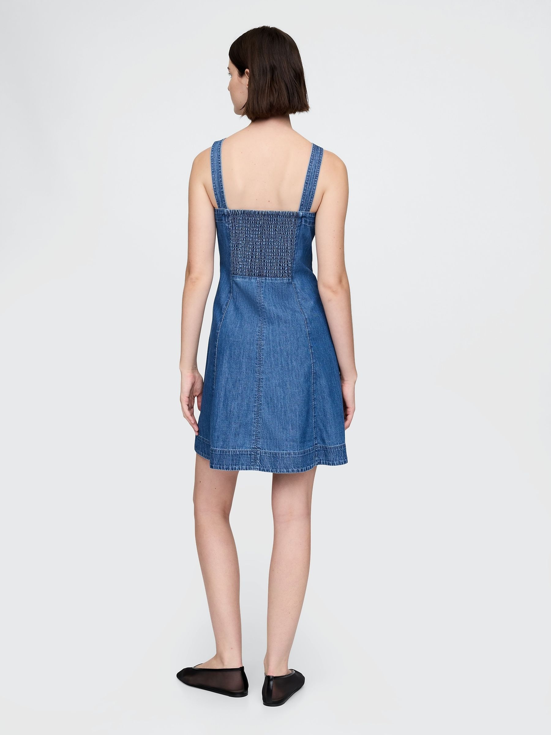 Blue 100% Cotton Square Neck Denim Mini Dress - Image 2 of 4