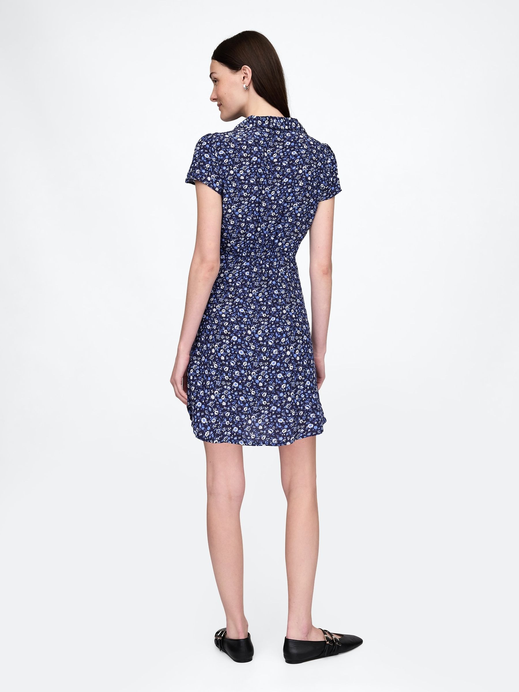 Blue Floral Button Front Mini Summer Dress - Image 2 of 5