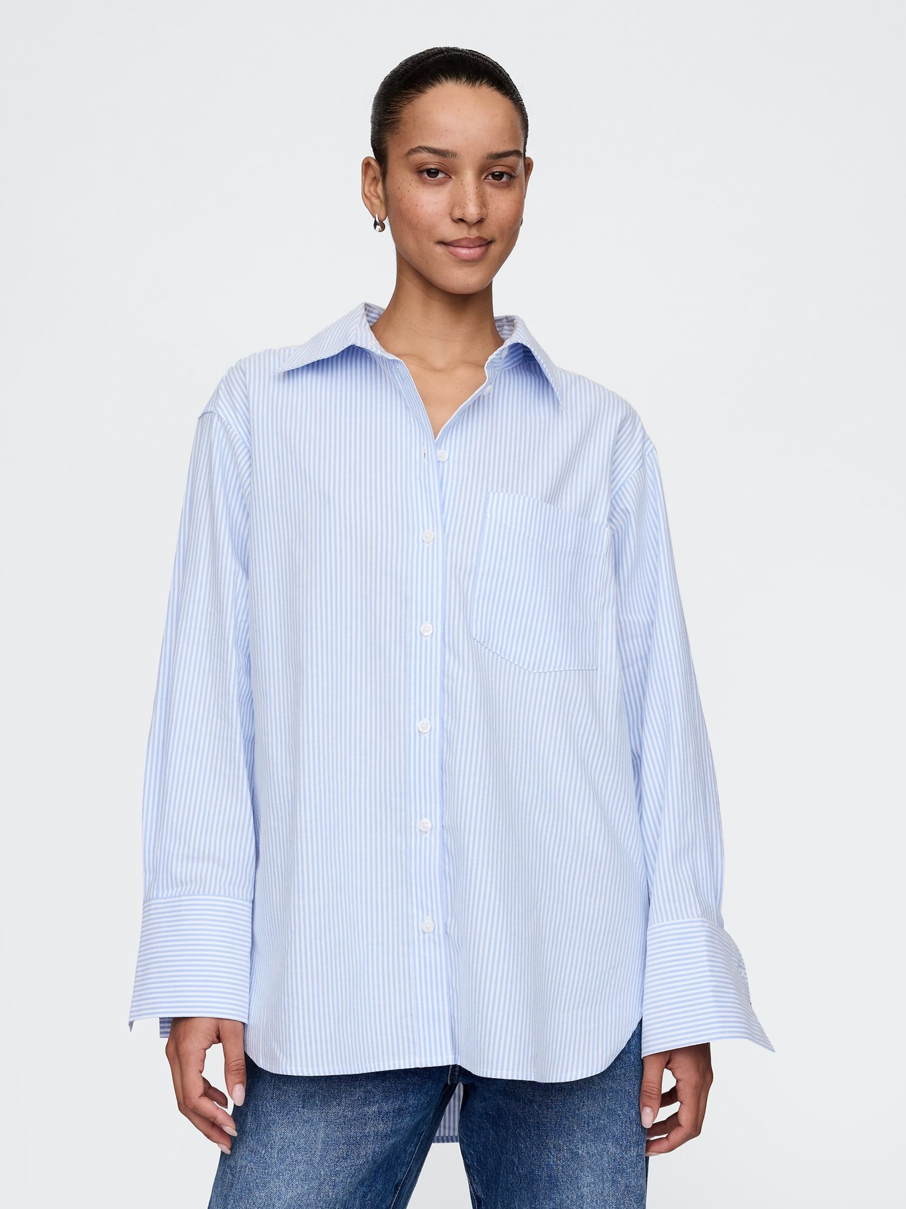Blue Stripe Organic Cotton Oversized Shirt - Image 1 of 5