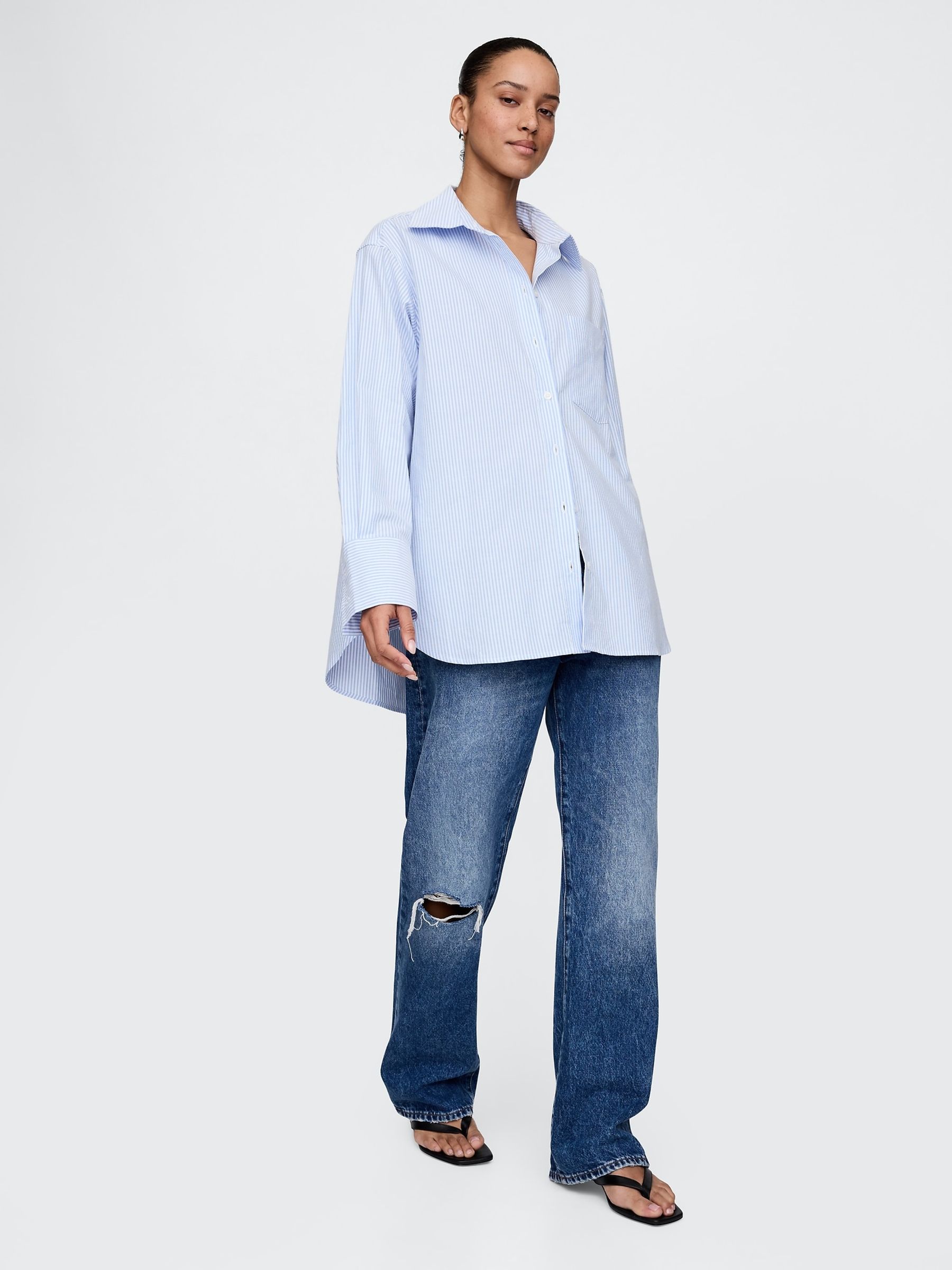 Blue Stripe Organic Cotton Oversized Shirt - Image 3 of 5