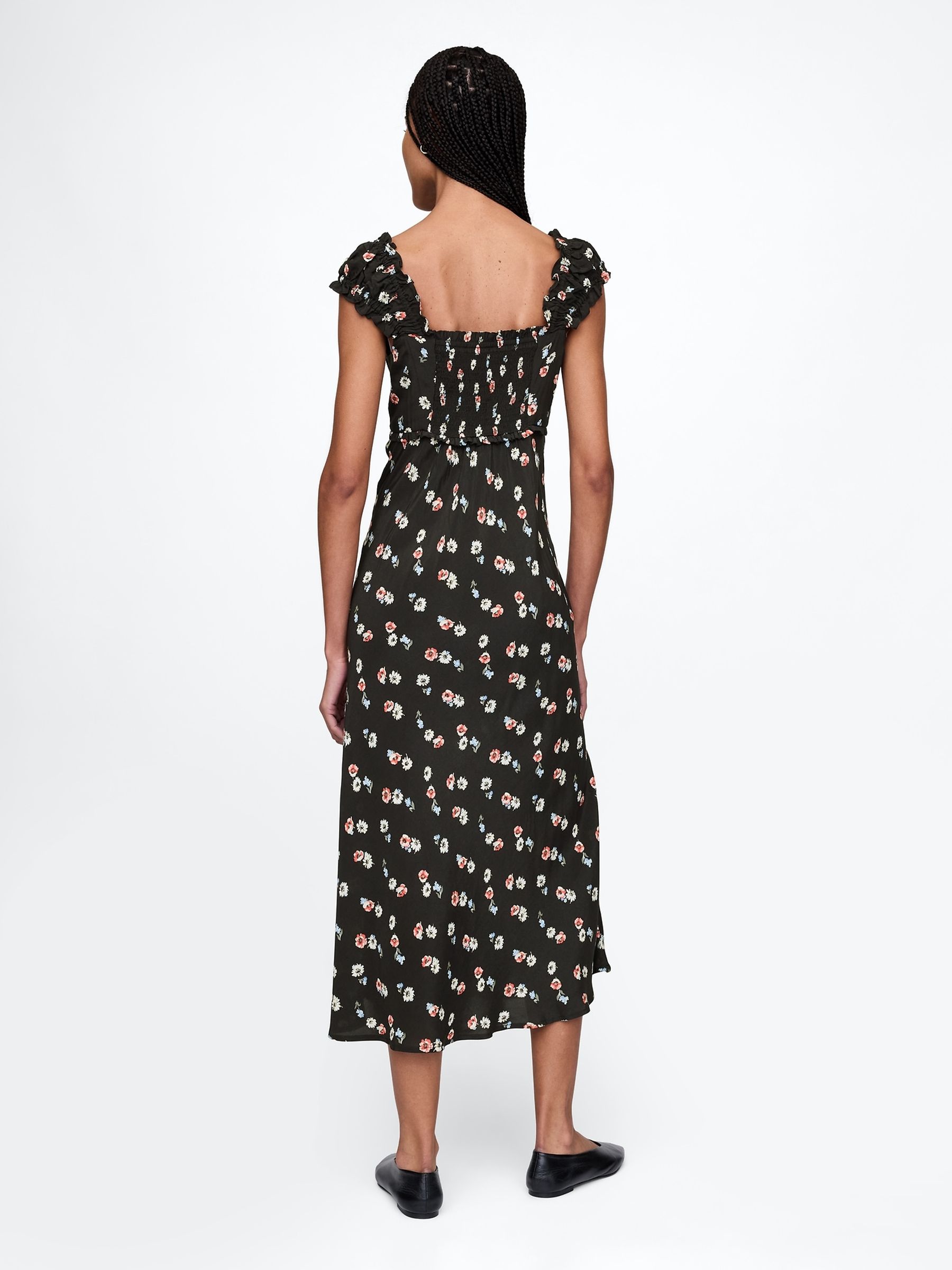 Black Sweetheart Neck Floral Midi Dress - Image 2 of 7
