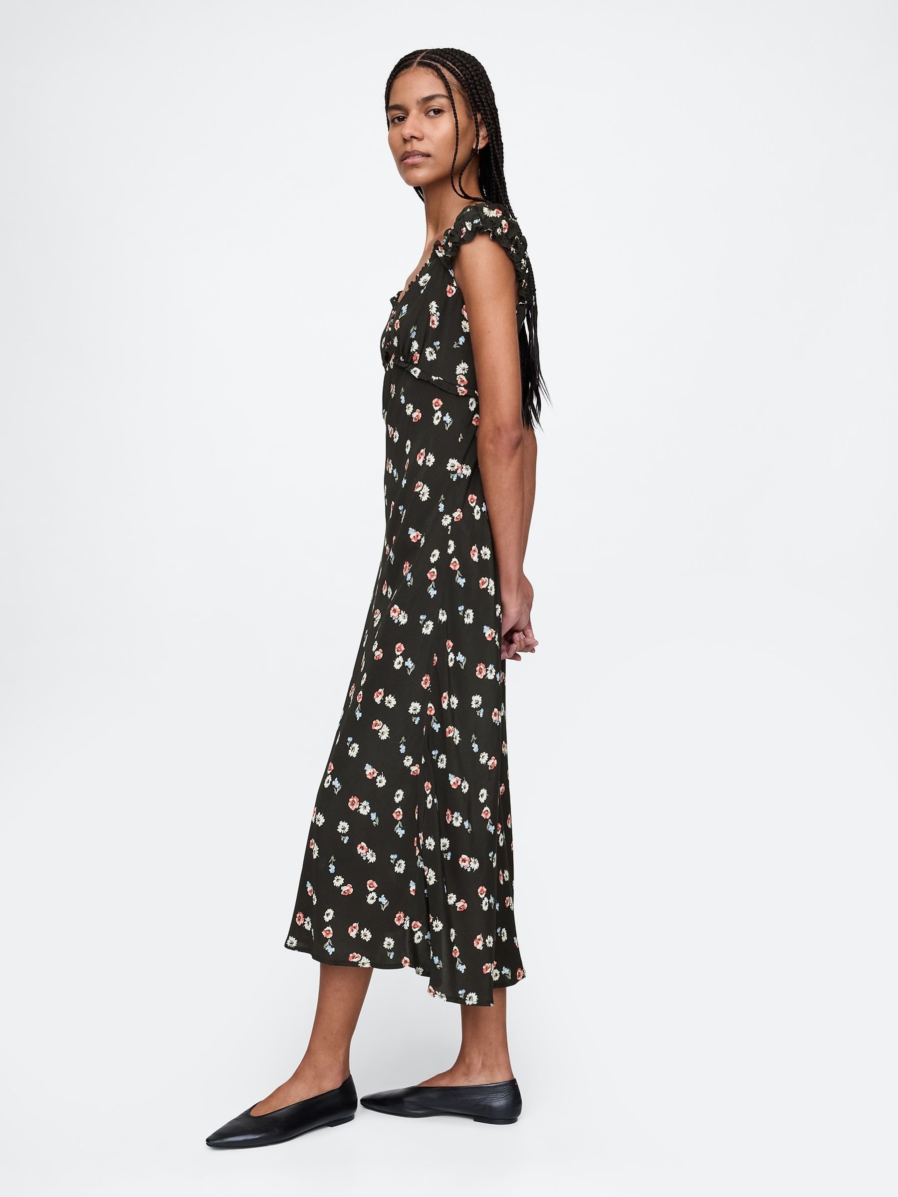 Black Sweetheart Neck Floral Midi Dress - Image 3 of 7