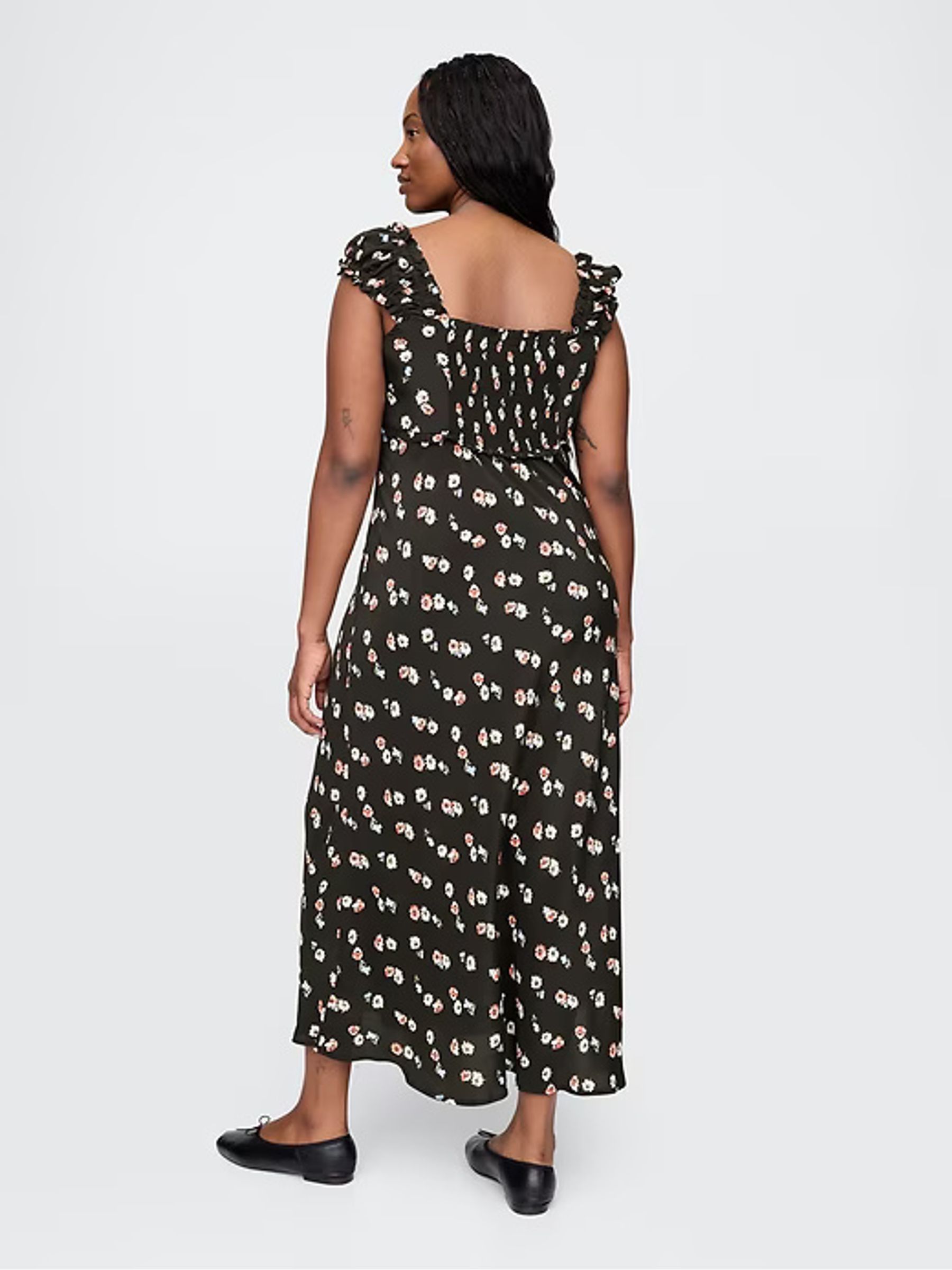 Black Sweetheart Neck Floral Midi Dress - Image 5 of 7