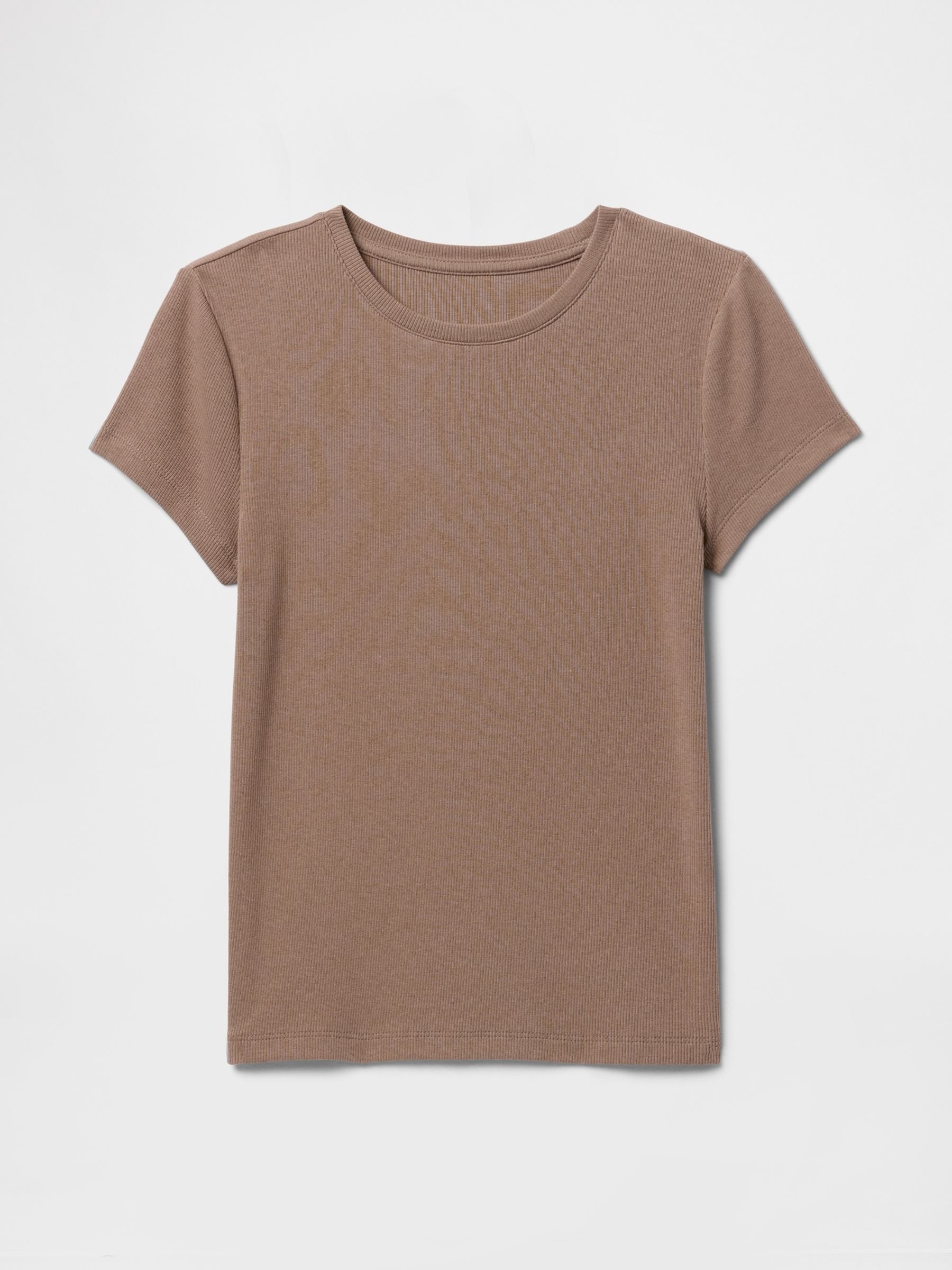 Brown Modern Cotton-Modal Short Sleeve Ribbed Cropped T-Shirt - Image 4 of 5