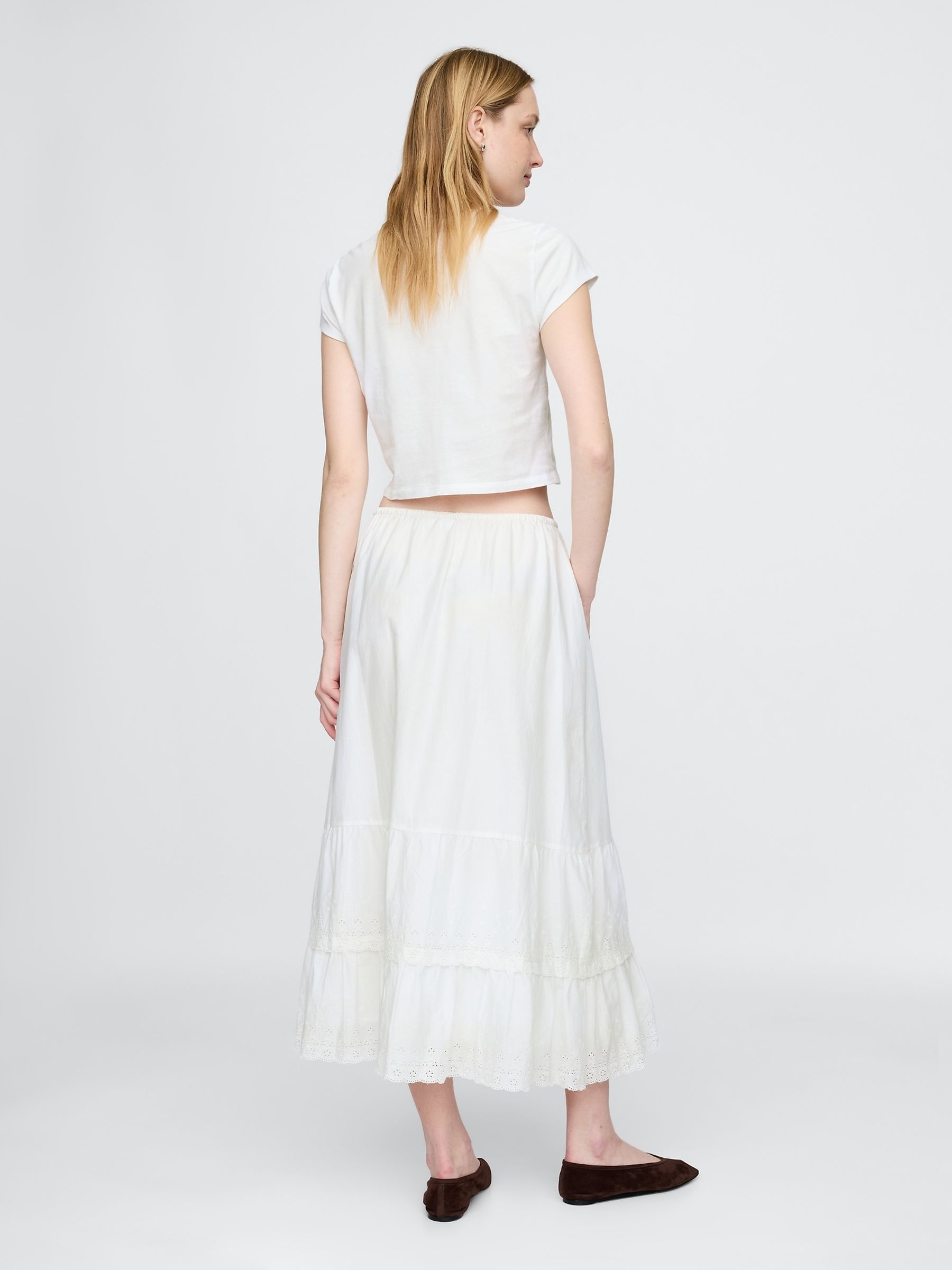 White Cotton Easy Tiered Eyelet Maxi Skirt - Image 2 of 5