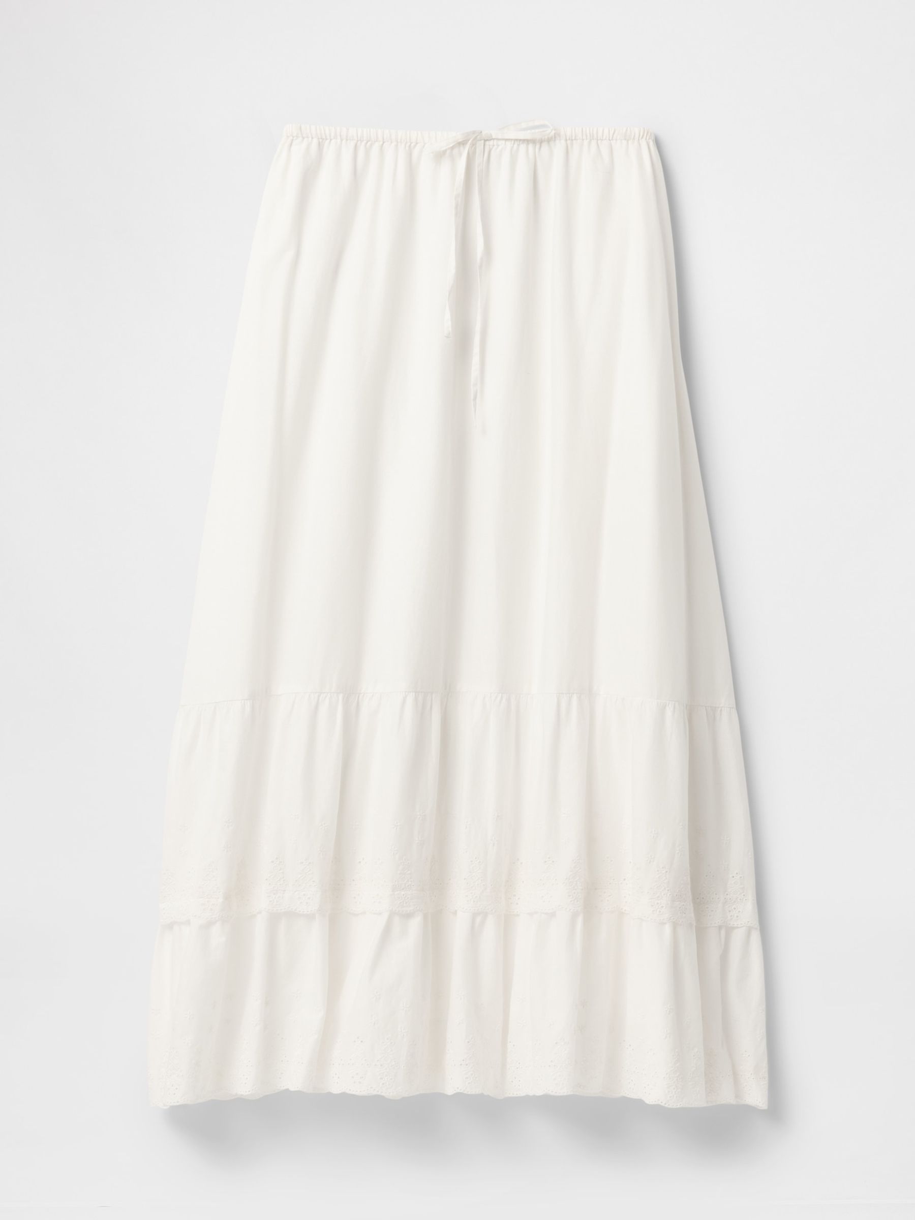 White Cotton Easy Tiered Eyelet Maxi Skirt - Image 4 of 5