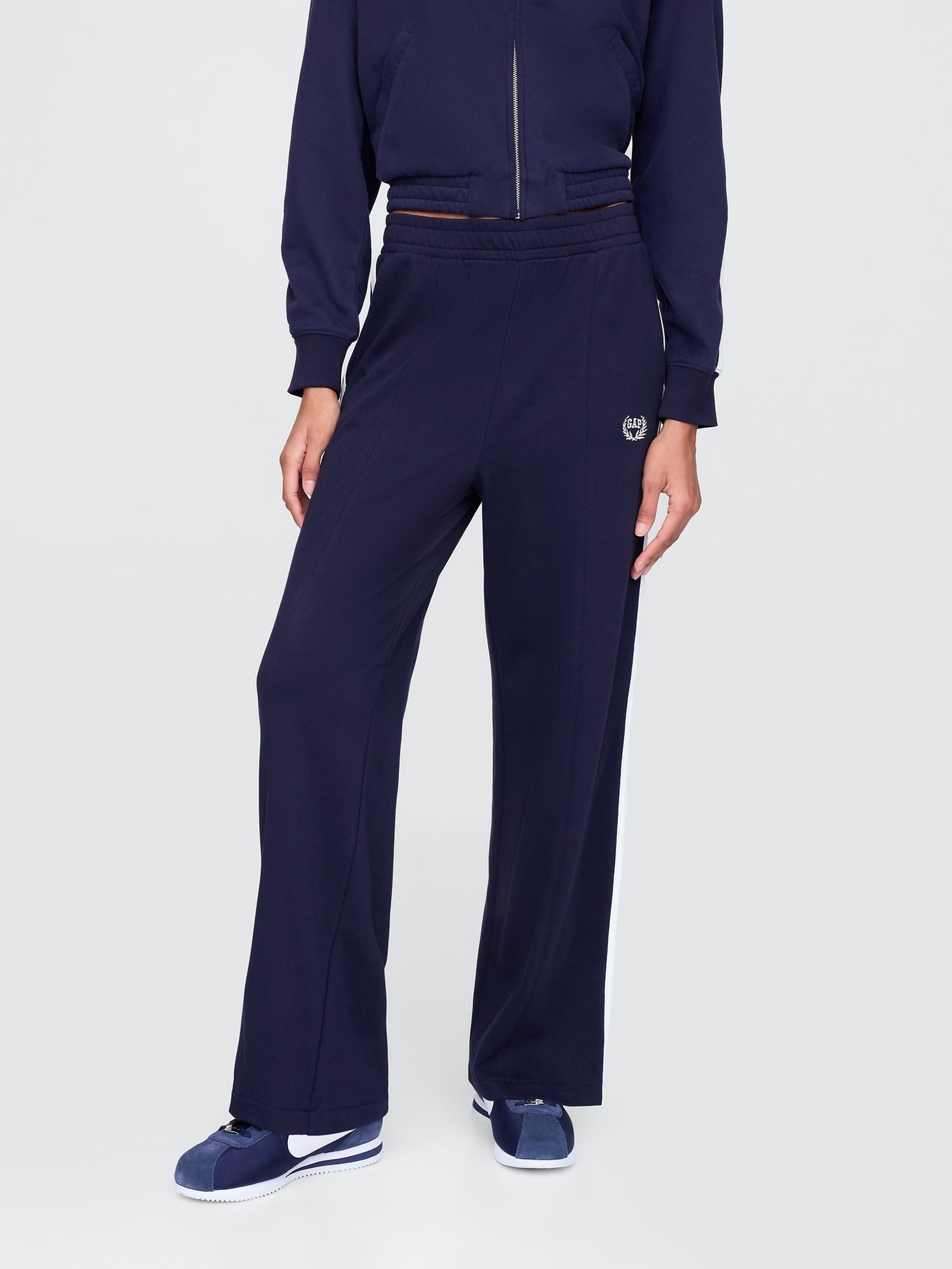 Navy Blue Logo Vintage Fleece-Lined Wide Leg Joggers - Image 1 of 4