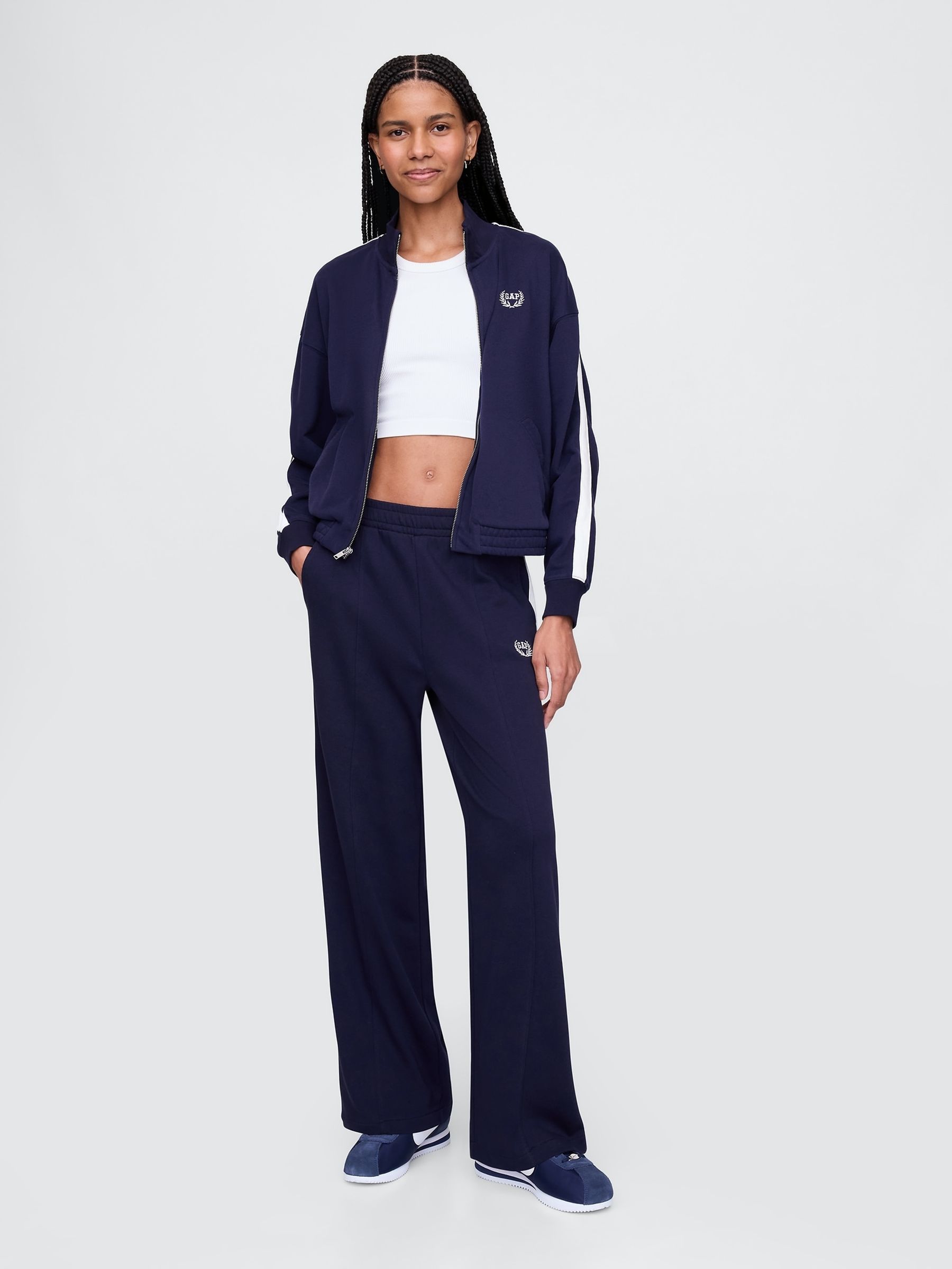 Navy Blue Logo Vintage Fleece-Lined Wide Leg Joggers - Image 2 of 4