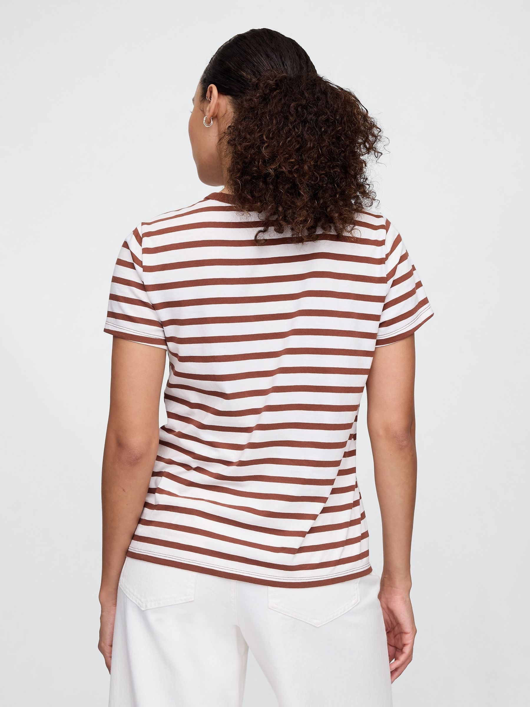Brown/White Crew Neck Favourite Cotton Short Sleeve T-Shirt - Image 2 of 4