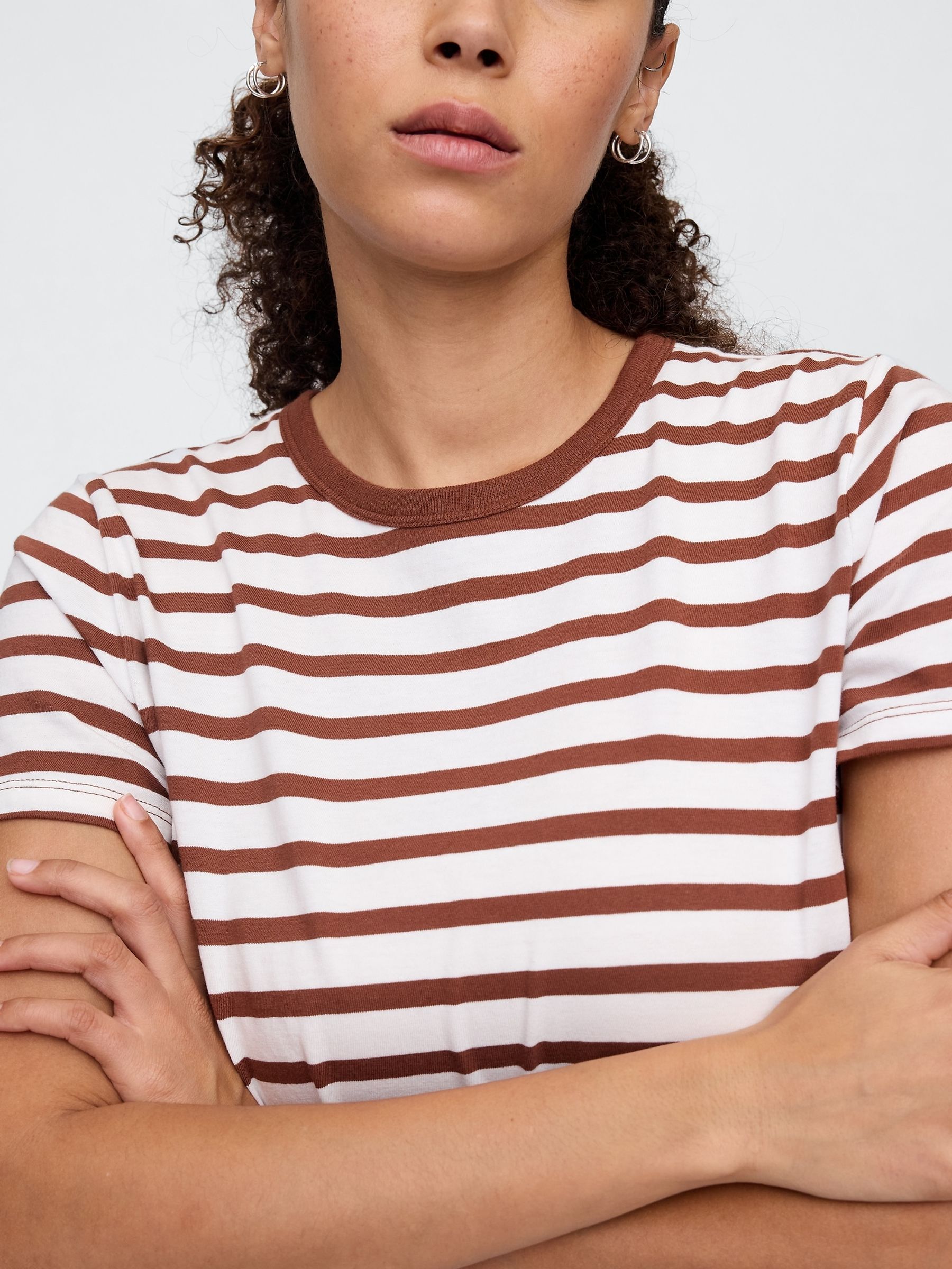 Brown/White Crew Neck Favourite Cotton Short Sleeve T-Shirt - Image 4 of 4